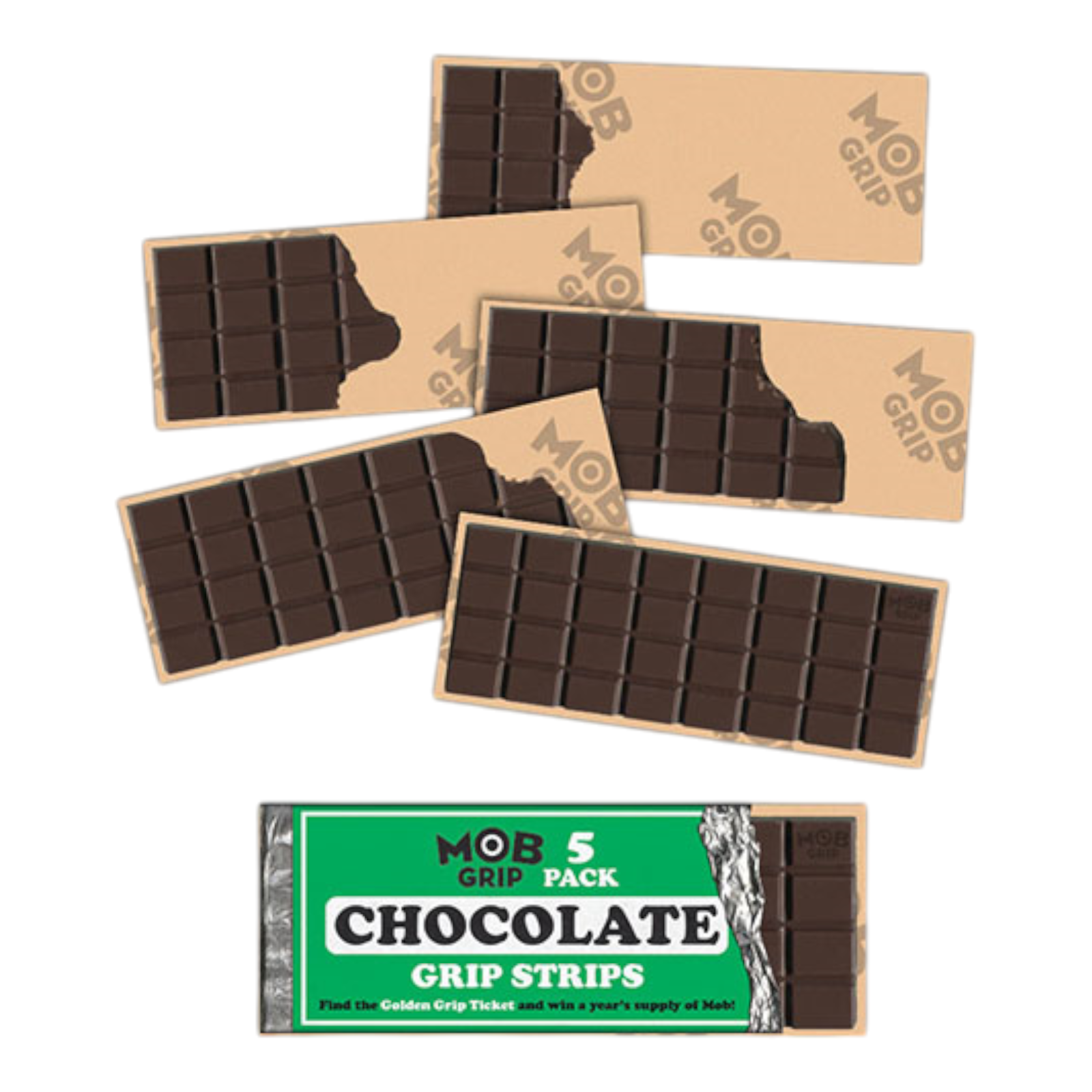 Mob Grip 9" x 3.25" Chocolate Bars Skateboard Grip Tape 5 Pack Strips Clear