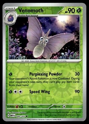 Pokemon 2023 Scarlet & Violet 151 Venomoth Reverse Holo Uncommon #49 Near Mint