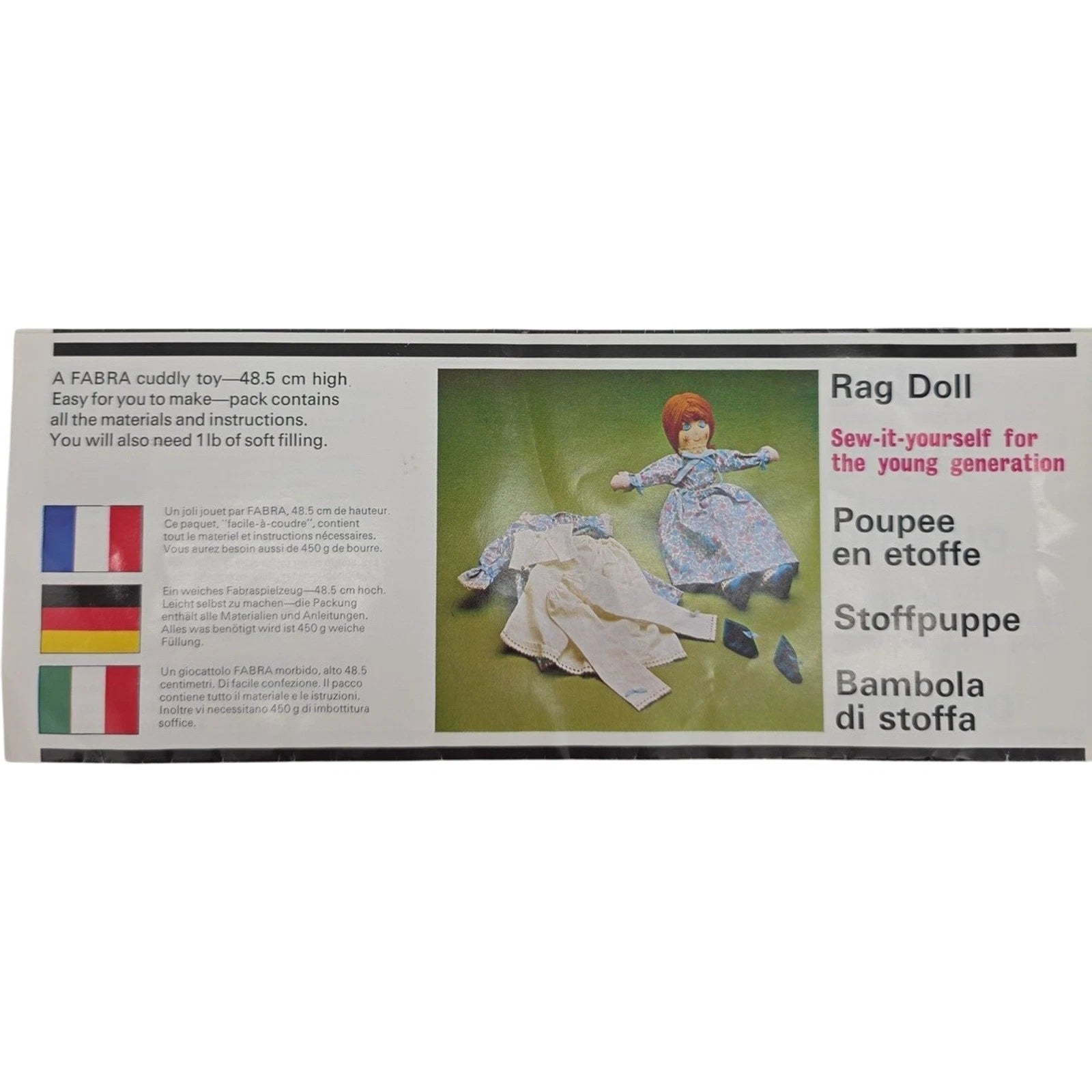 Vintage Rag Doll Sew-It-Yourself Kit FABRA, 48.5 cm - Unfinished