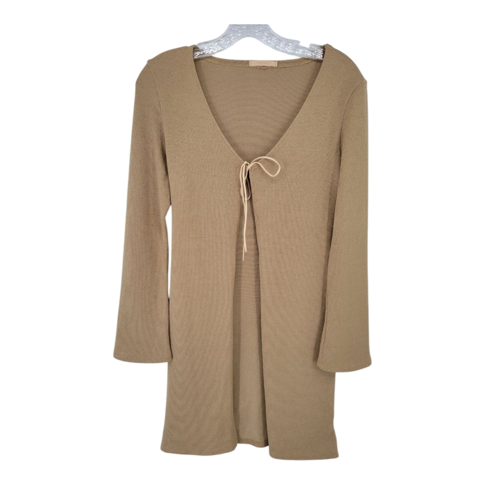 Forever 21 Women's Beige Knit Tie-Front Cardigan Sweater Dress Long Sleeve