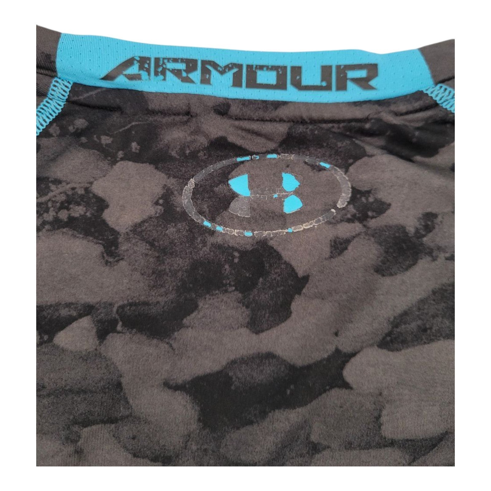Under Armour Compression Shirt Mens Black Blue Logo Camo Short Sleeve Size 2XL