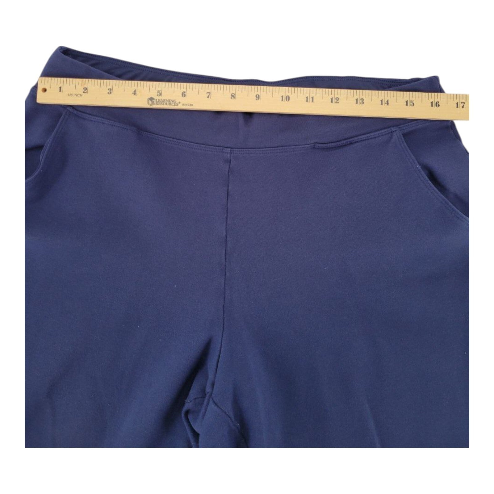 Belle Kim Gravel Womens Navy Stretch Pull On Knit Capri Pants Size 16