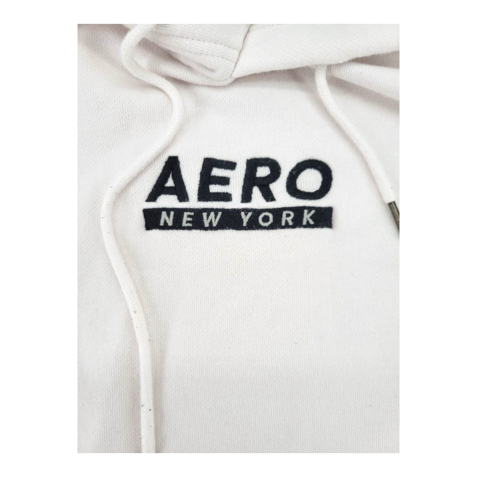Aeropostale Aero New York White Hoodie Pullover Sweatshirt Kangaroo Pocket Large