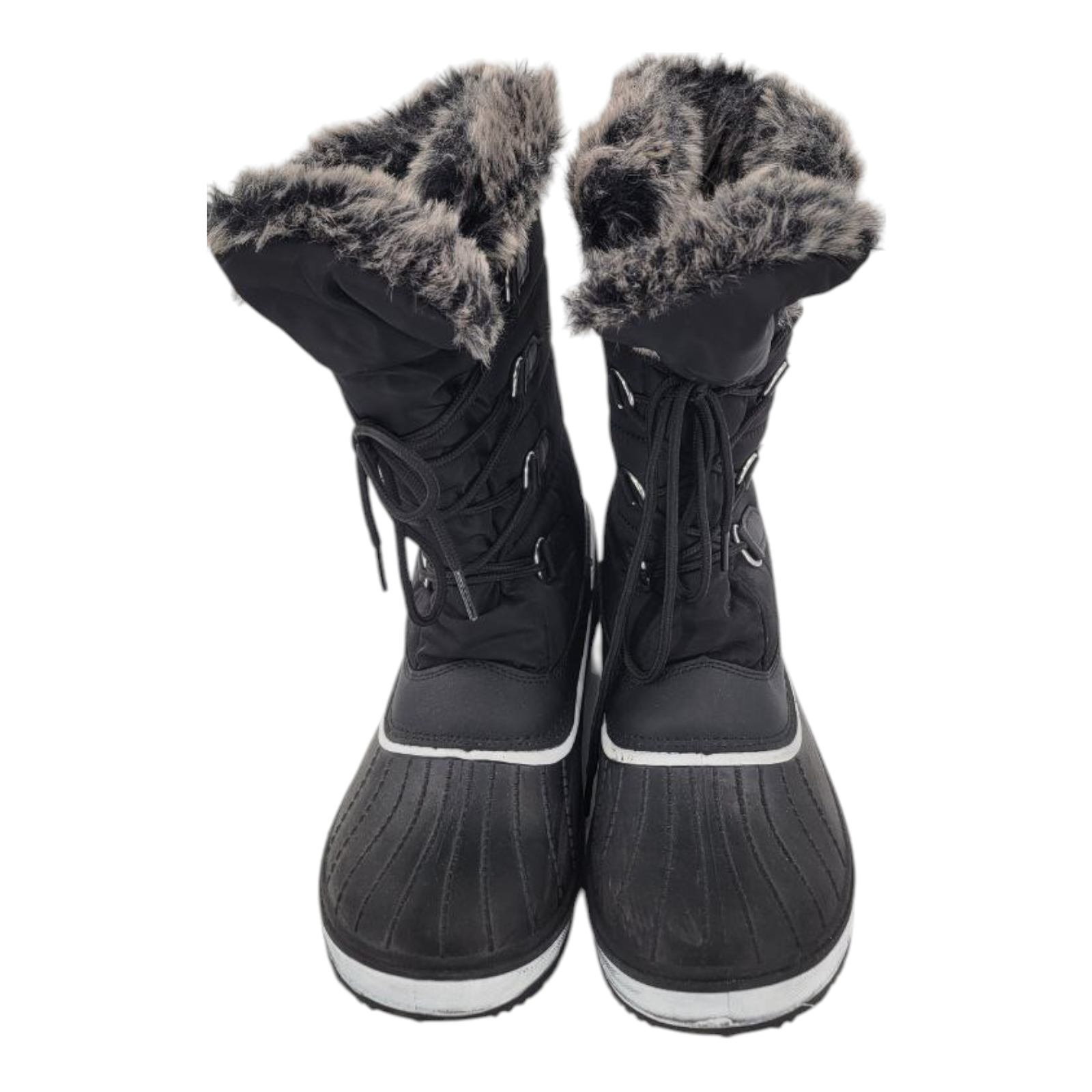 Unbranded Simulated Fur Black Winter Lace Up Boots Size 8