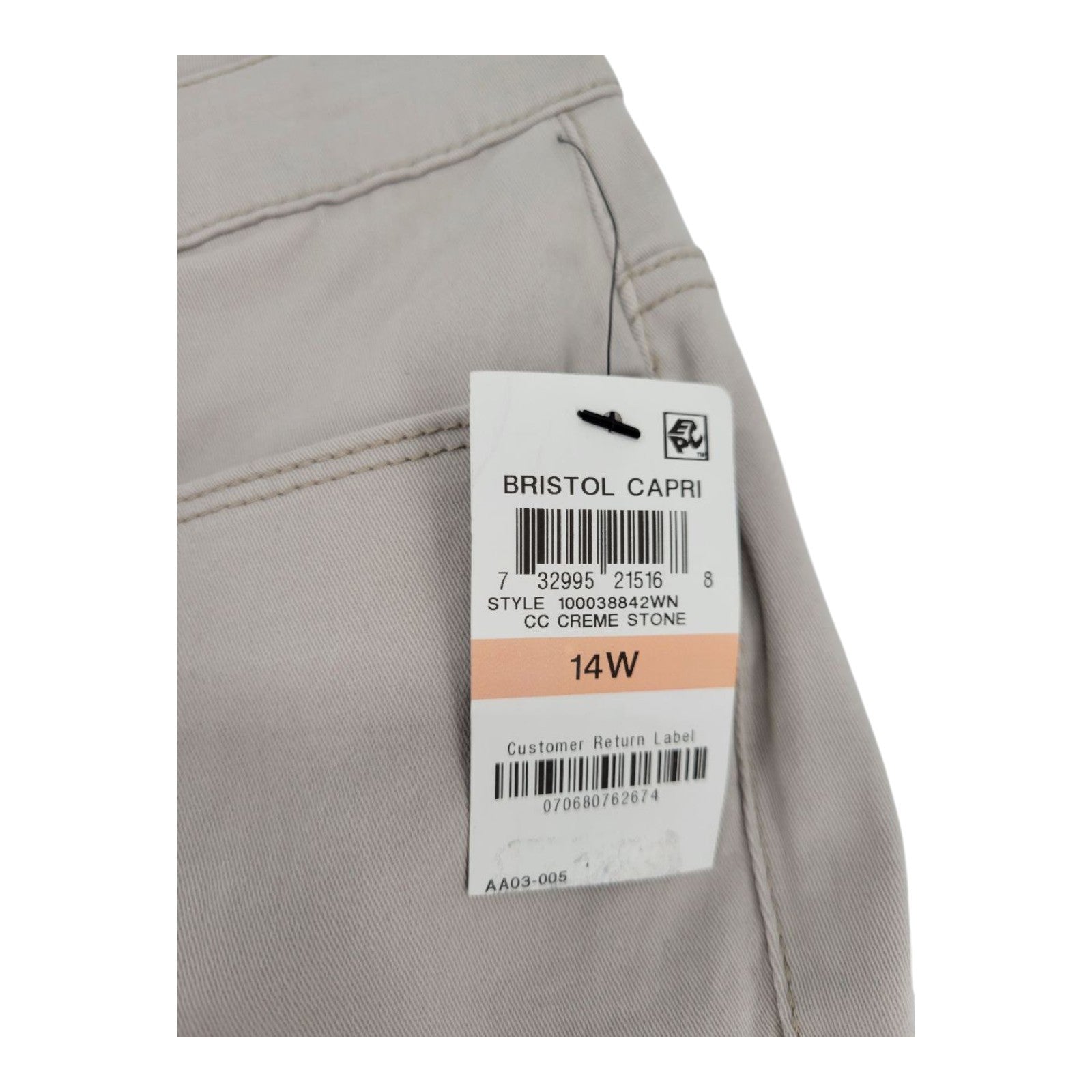Charter Club Plus Capri Pants 14W Creme Stone Tummy Slimming Stretch