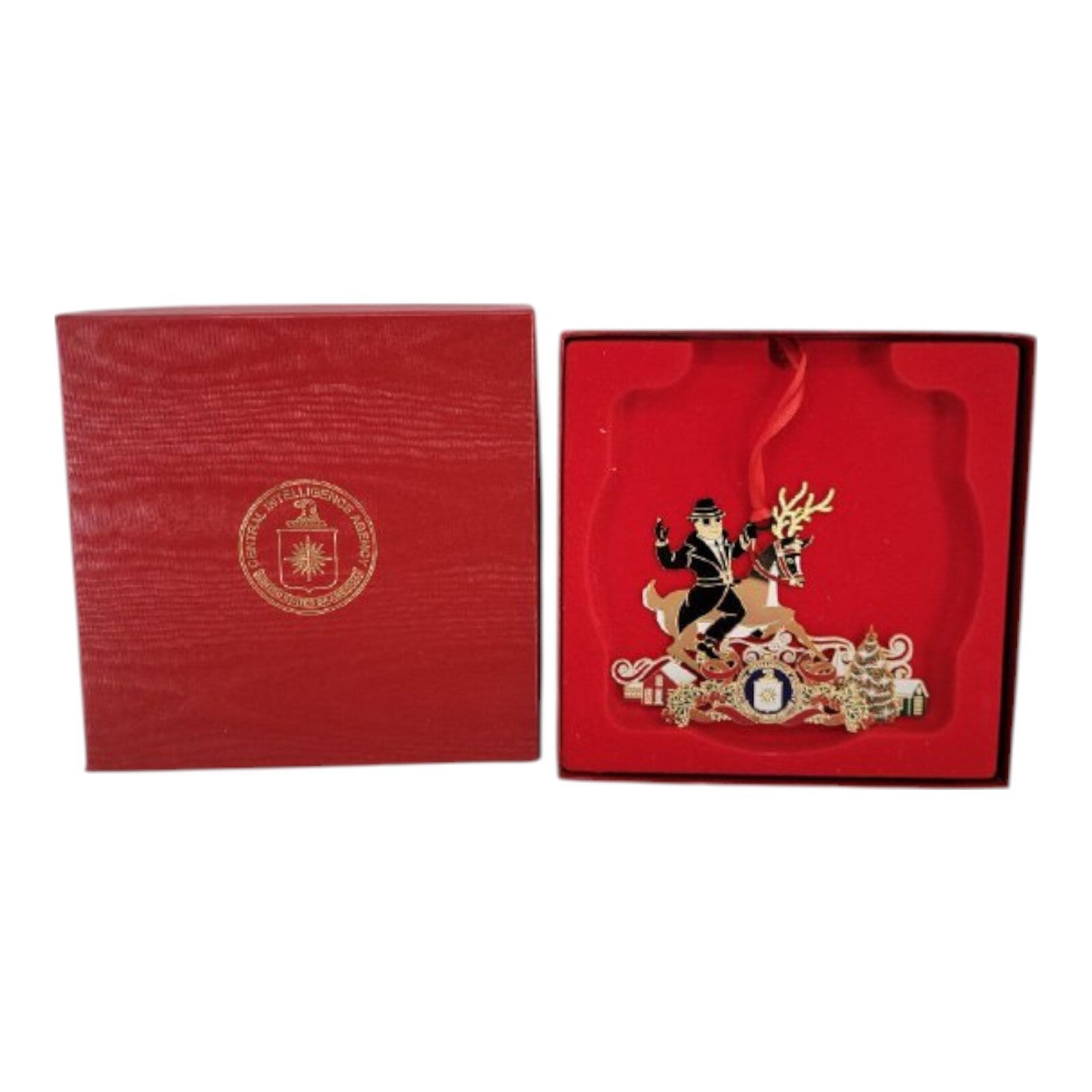 CIA Central Intelligence Agency Spy Guy Reindeer Christmas Ornament w/ Box Rare