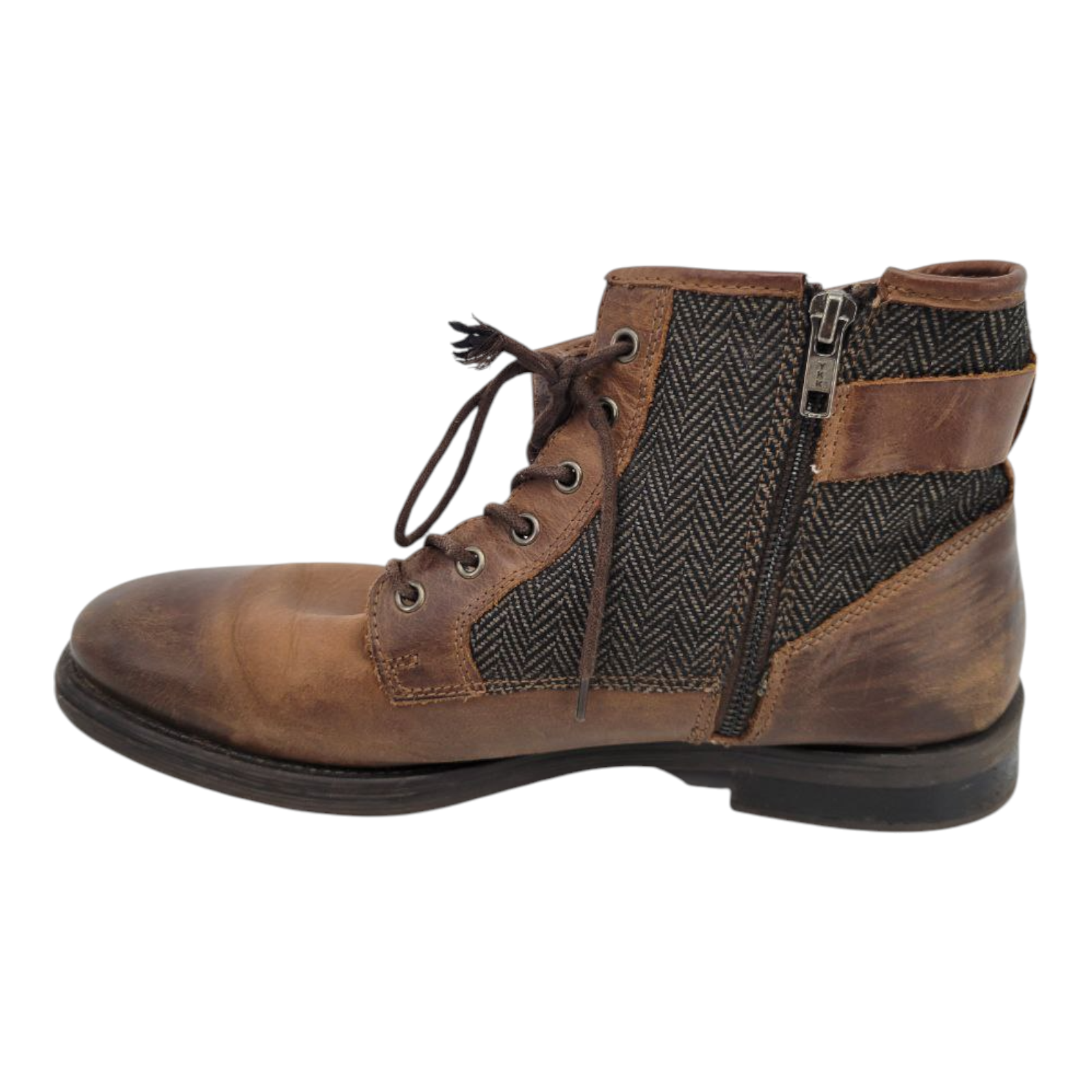 Venturini For Men Brown Leather Lace Up Boots Side Zip Size 10