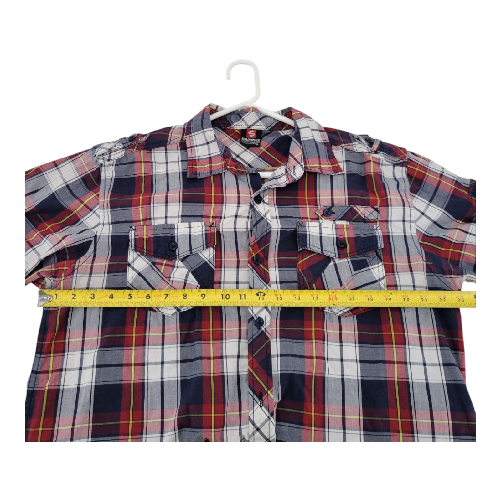 Southpole Mens Long Sleeve Plaid Shirt Red Blue Plaid Button Up Size XL