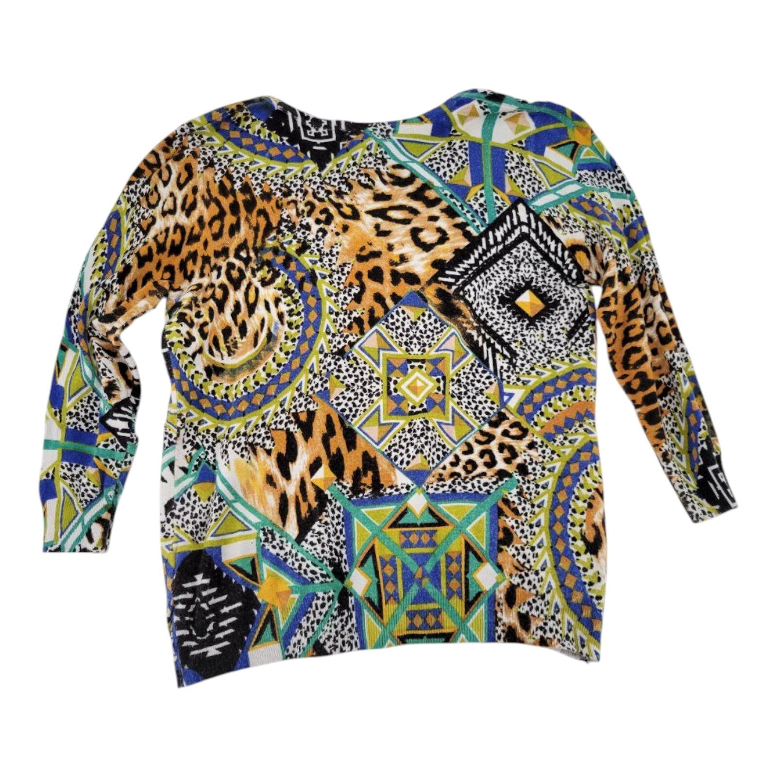 Joseph A Geometric Leopard Print Button Front Cardigan Sweater Medium