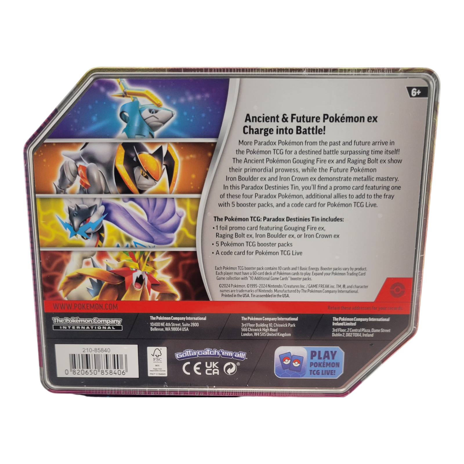 Pokemon TCG Paradox Destinies Tin One at Random