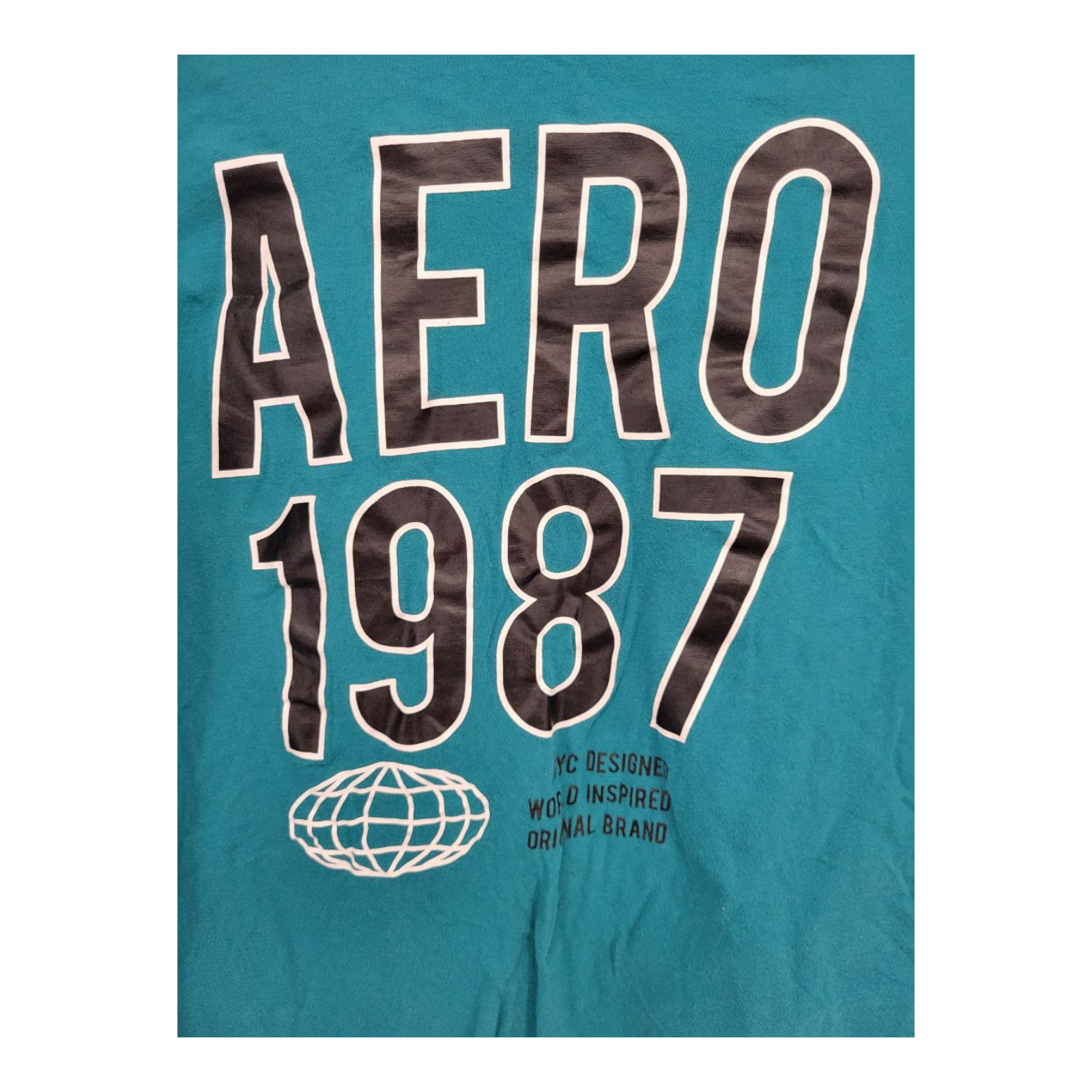 Aeropostale Long Sleeve Shirt Teal Block Aero 1987 Graphic Tee Logo XS