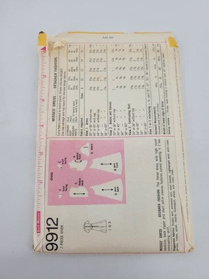 Vtg 70's Simplicity 9912 Designer Fashion Flared DRESS sewing pattern 10 Miss