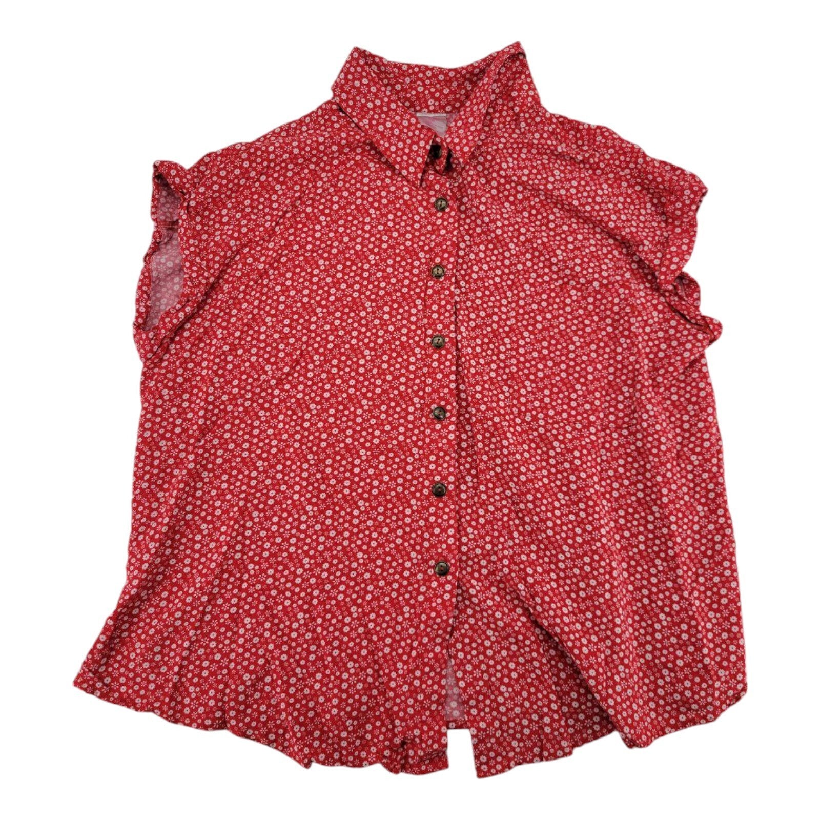 No Boundaries Button Down Tie Front Red Floral Shirt Cap Sleeve Size XXL 19