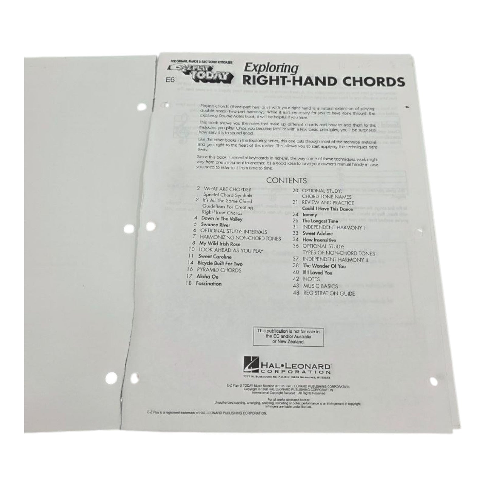 E-Z Play Today Exploring Right-Hand Chords E6 for Organs Pianos & Keyboards