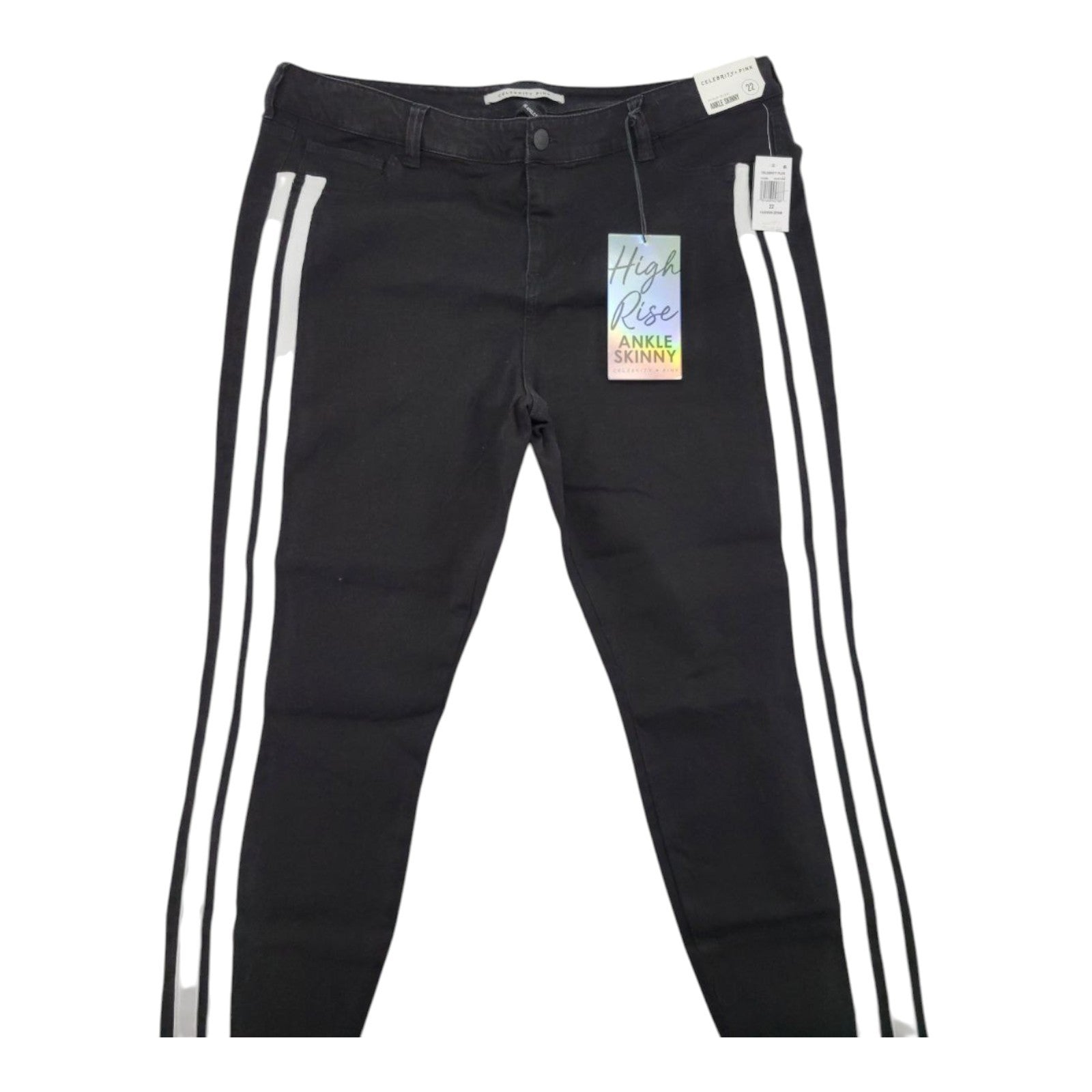 Celebrity Pink Plus High-Rise Skinny Jeans 22 Black White Stripes Ankle