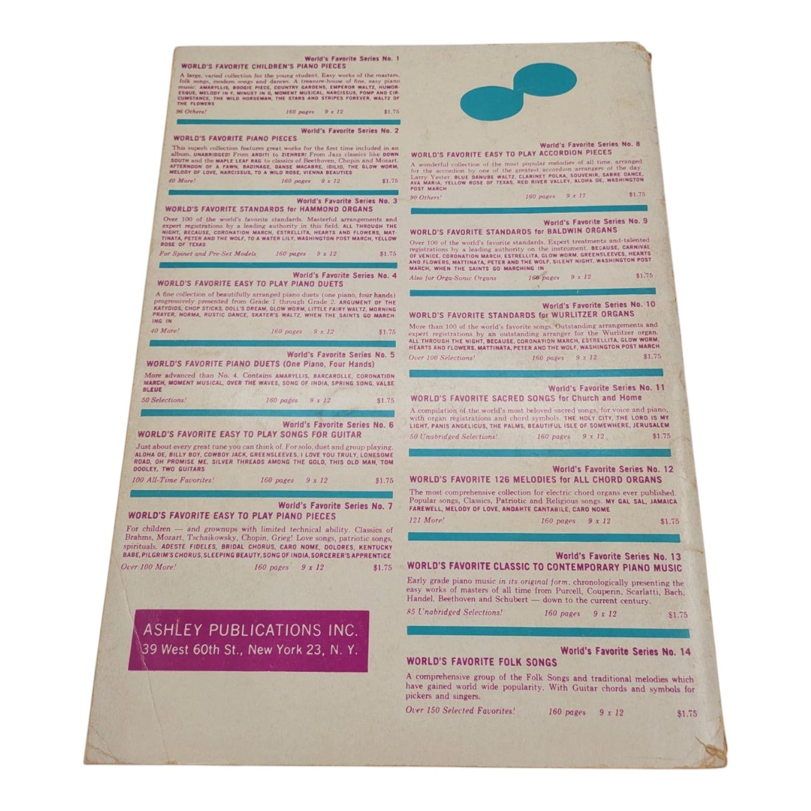 Worlds Favorite Easy To Play Piano Pieces Book Series 7 Ashley Publications 1960