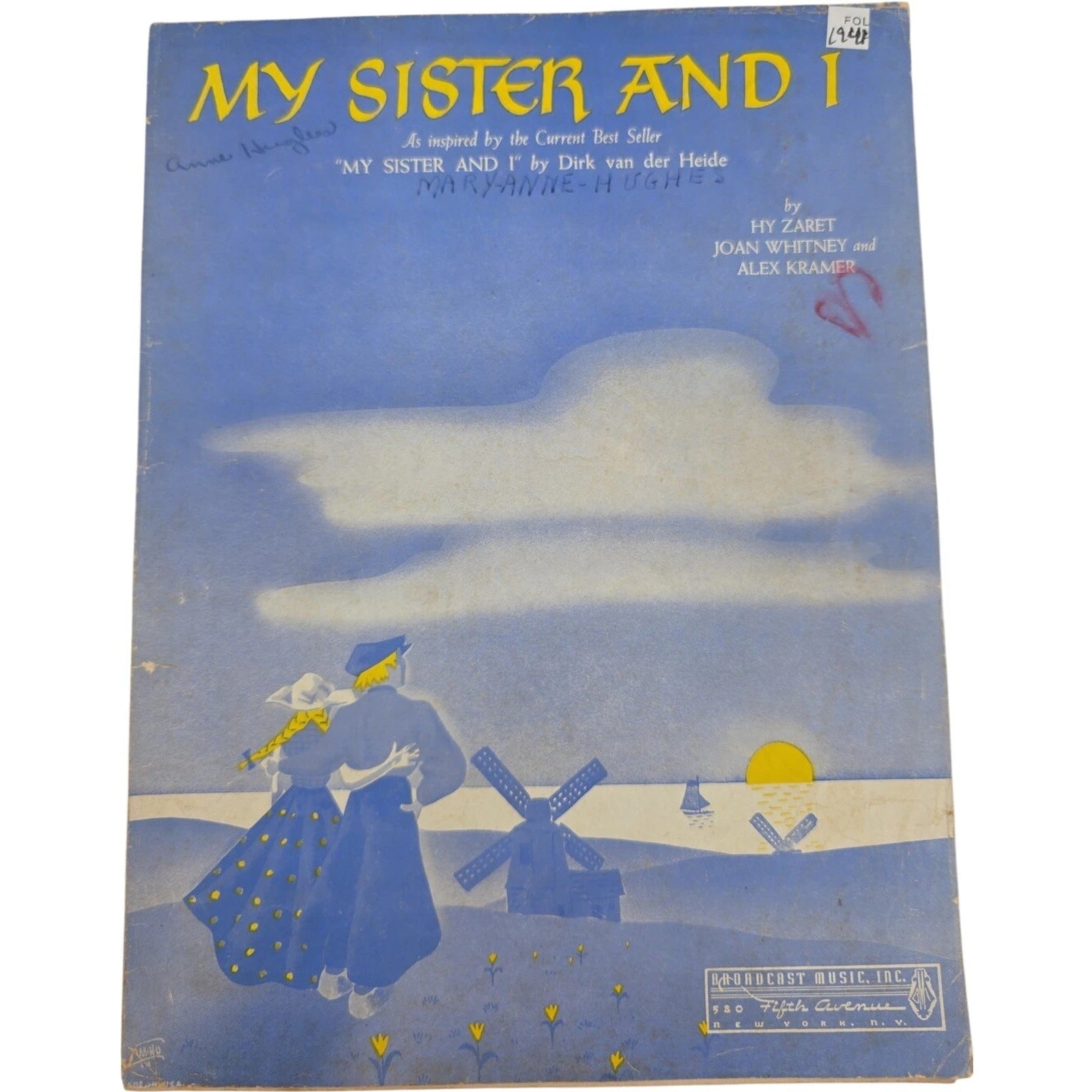 My Sister and I by Dirk Van der Heide Guitar & Piano Sheet Music 1941 Vintage