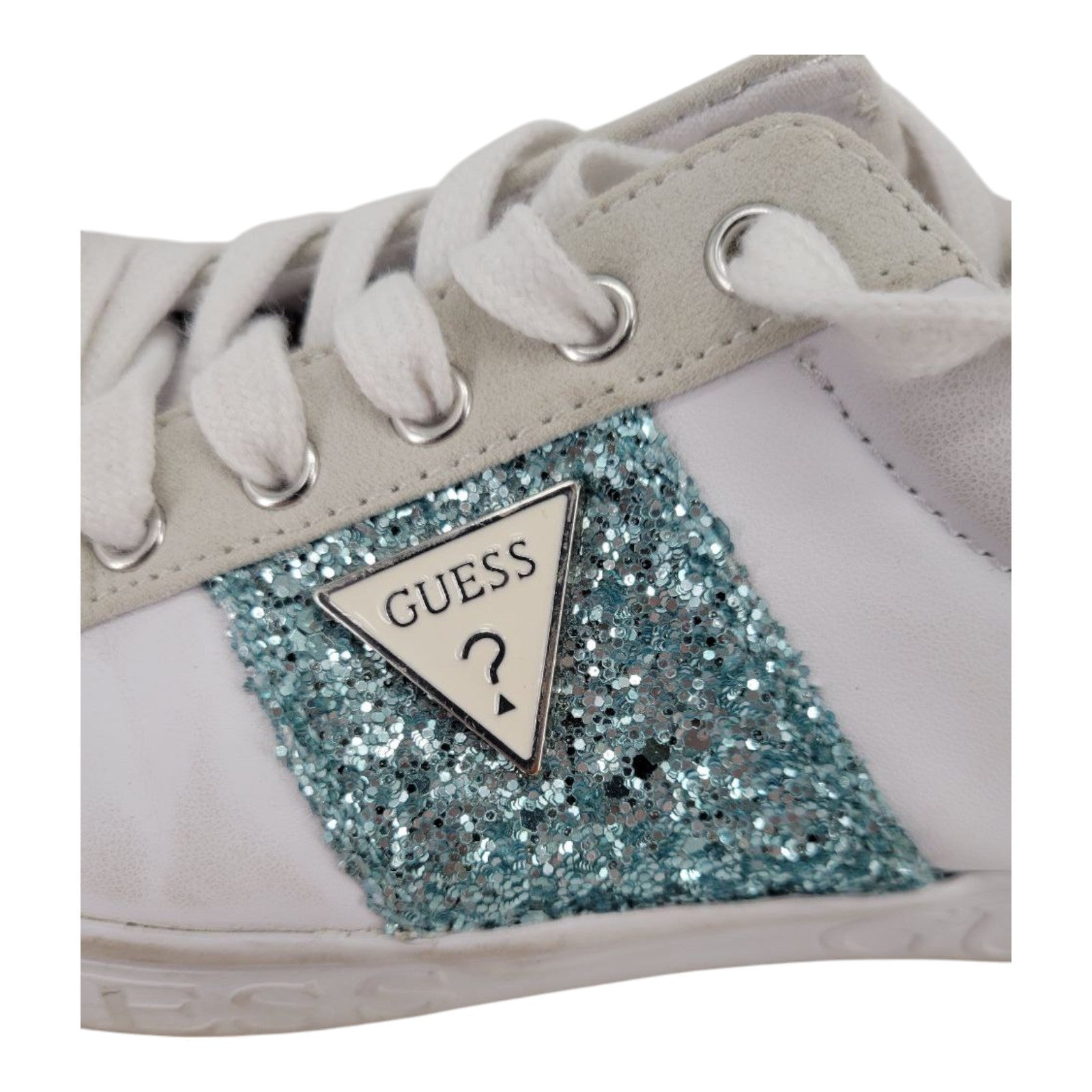 GUESS Glitter Leopard Print Sneakers ASTRAY3 White Blue Womens 8.5 M