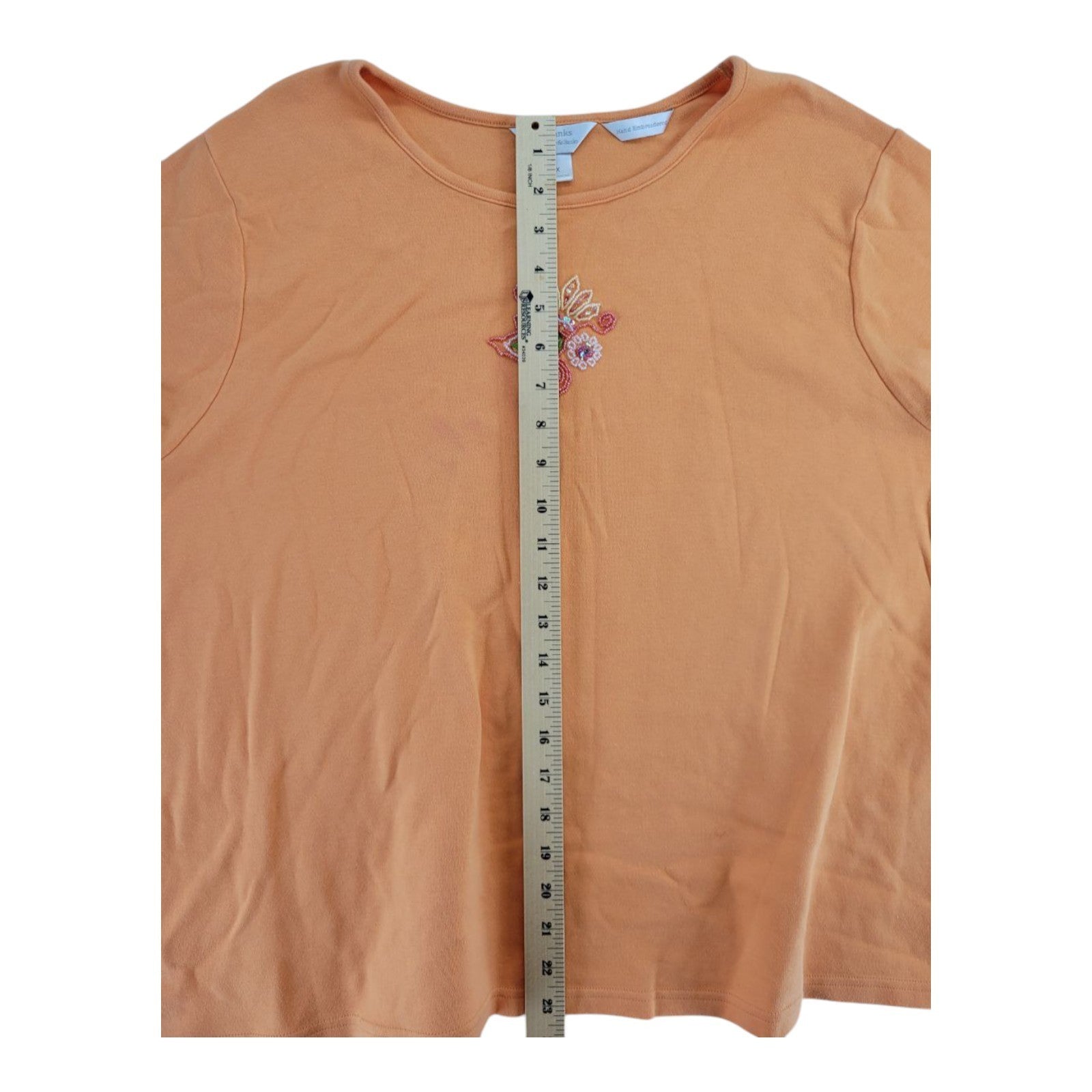 CJ Banks Orange Hand Embroidered Beaded Floral Tee Short Sleeve Top Women's 2X