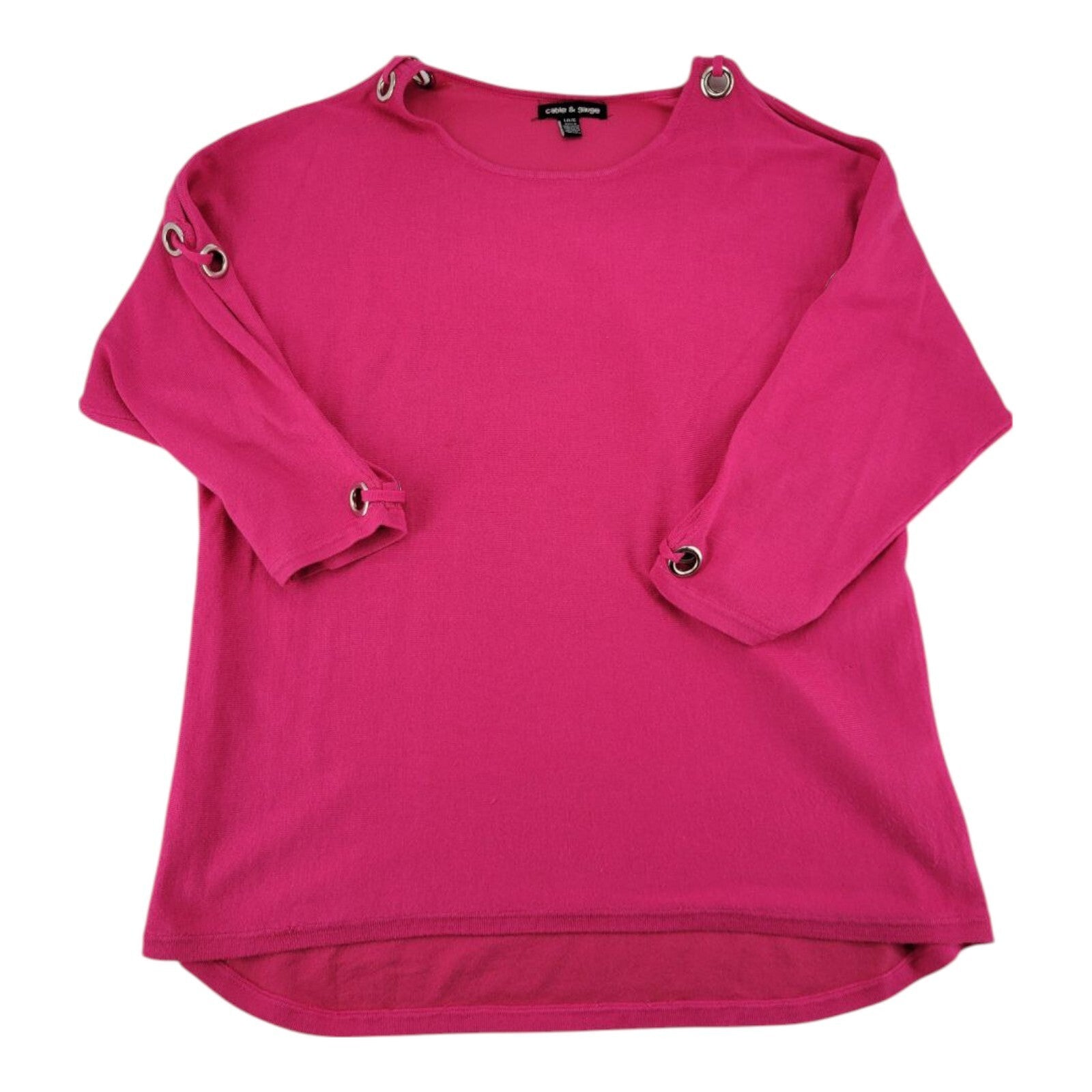 Cable & Gauge Womens Pink Pullover Sweater Grommet Split Sleeve Size L