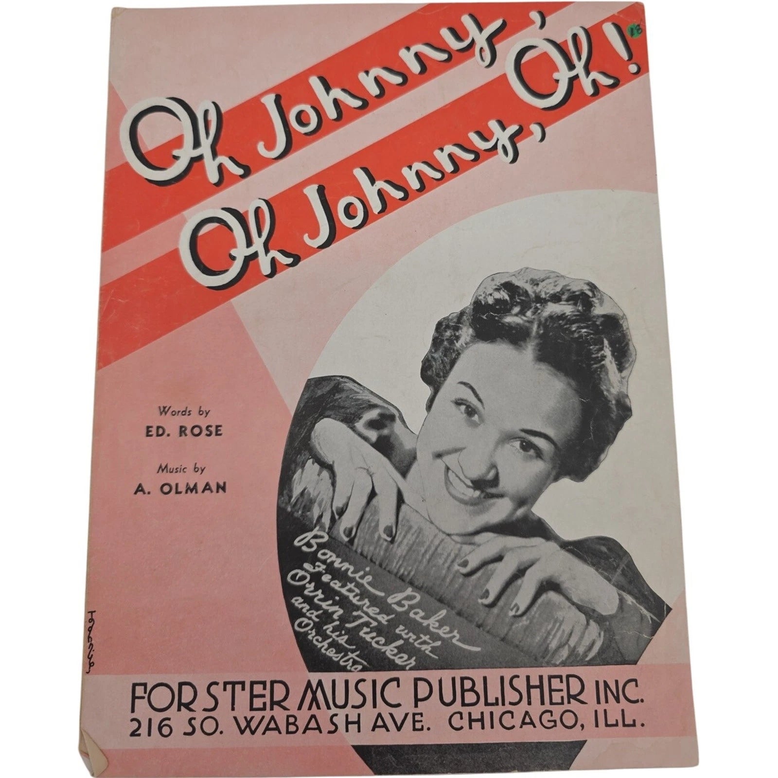 Vintage 1917 Oh Johnny Oh Johnny Oh Sheet Music by Ed Rose and A Olman