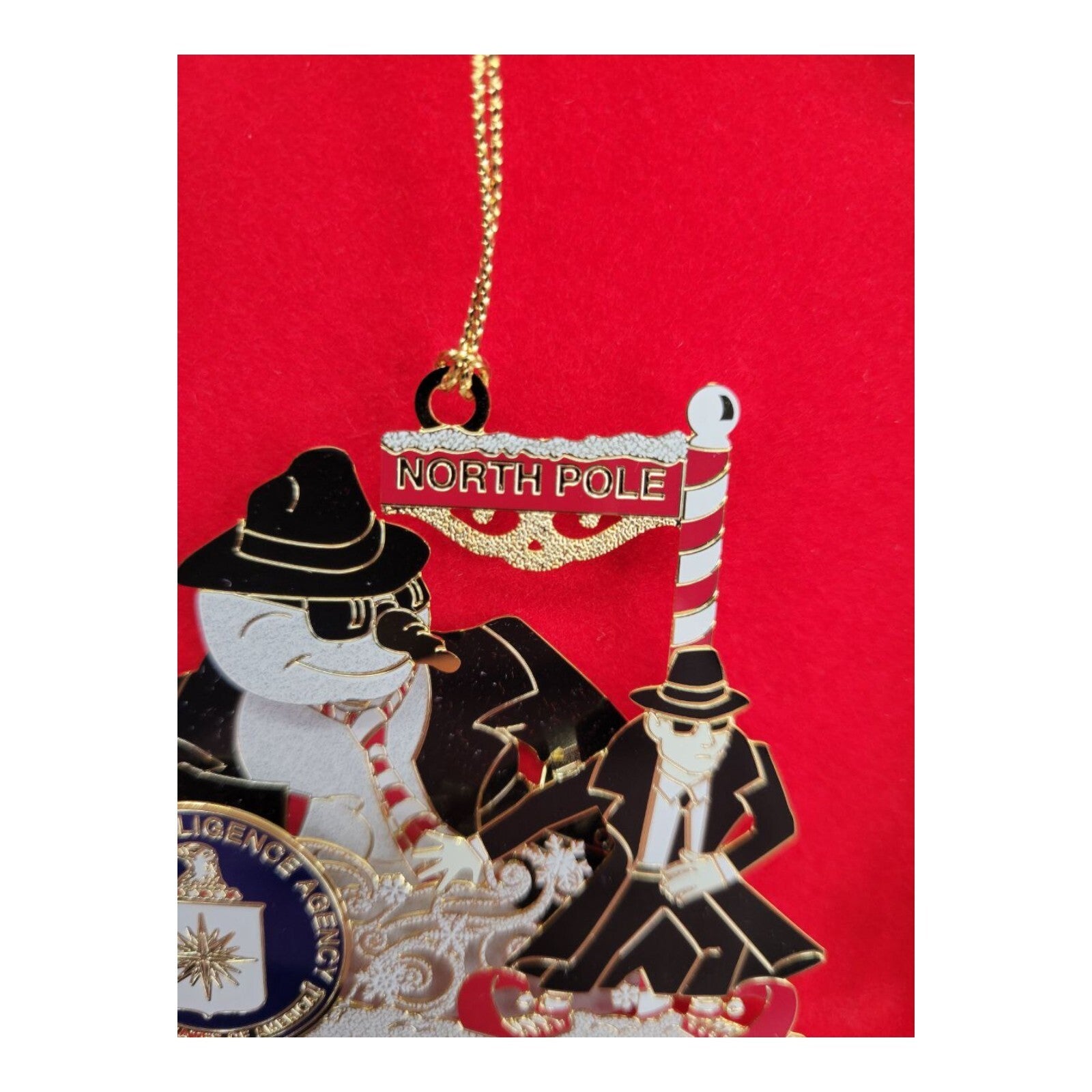 CIA Central Intelligence Agency North Pole Spy Snowman Christmas Ornament w/ Box