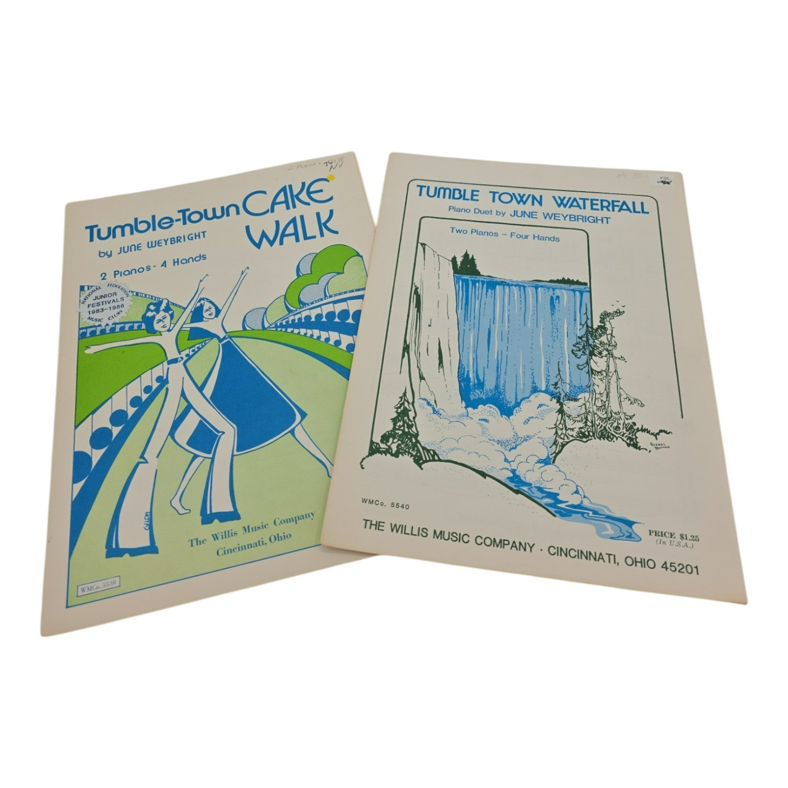 June Weybright Sheet Music Set of 2 Tumble Town Cake Walk And WaterFall