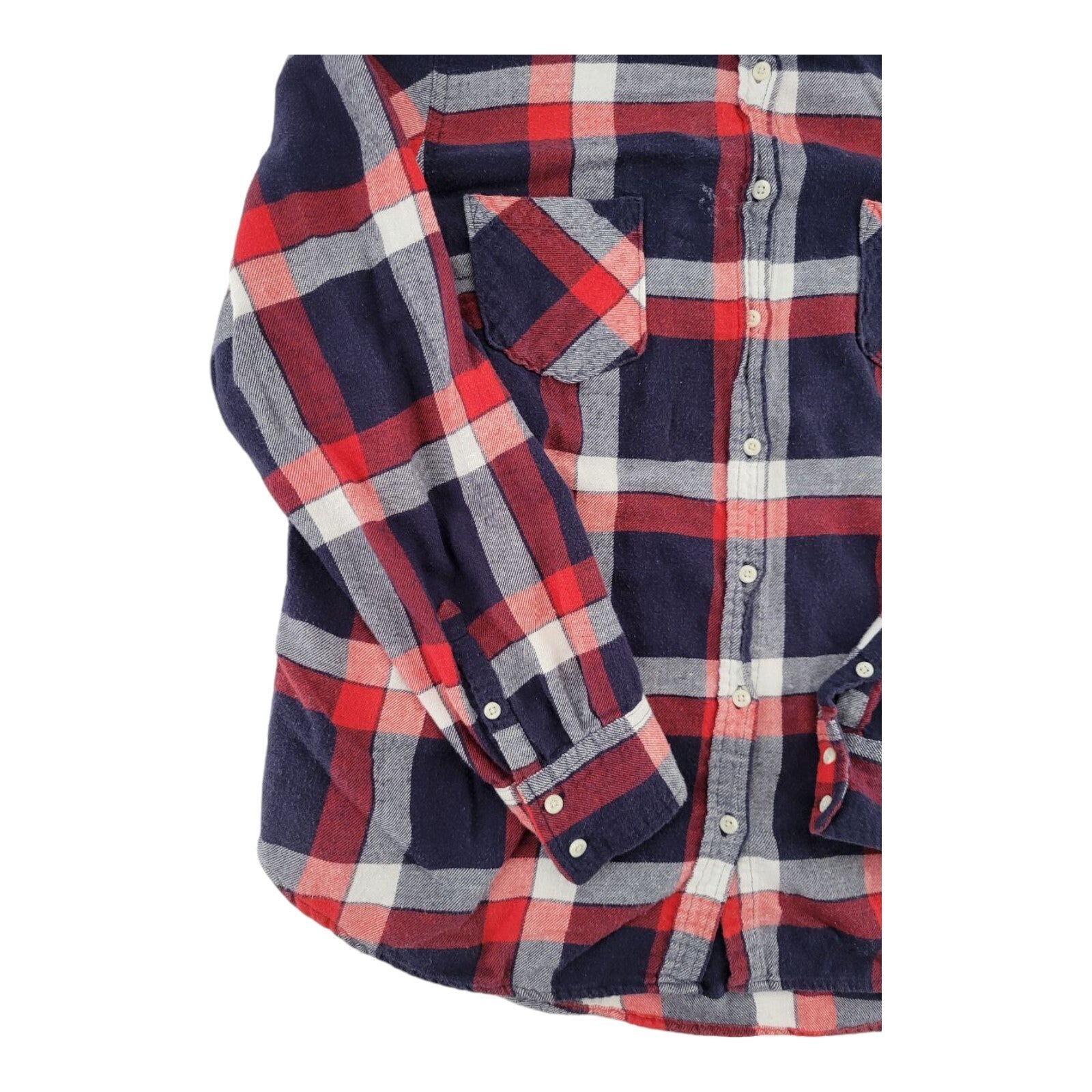 Merona Red Navy Plaid Flannel Shirt Womens Long Sleeve Cotton Size XL