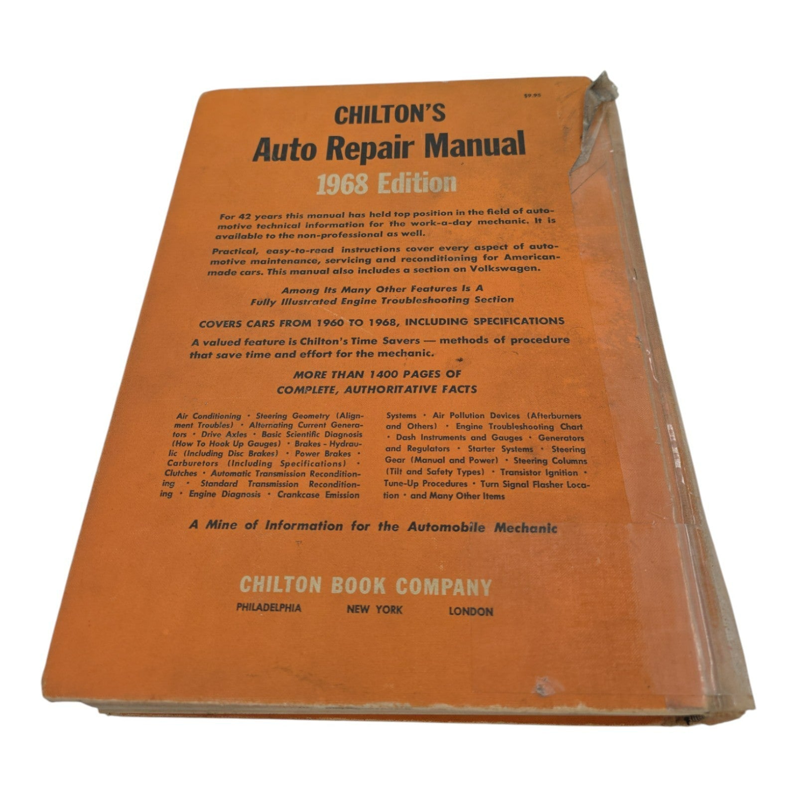 Chiltons Auto Repair Manual American Cars from 1960 to1968 Including Specs