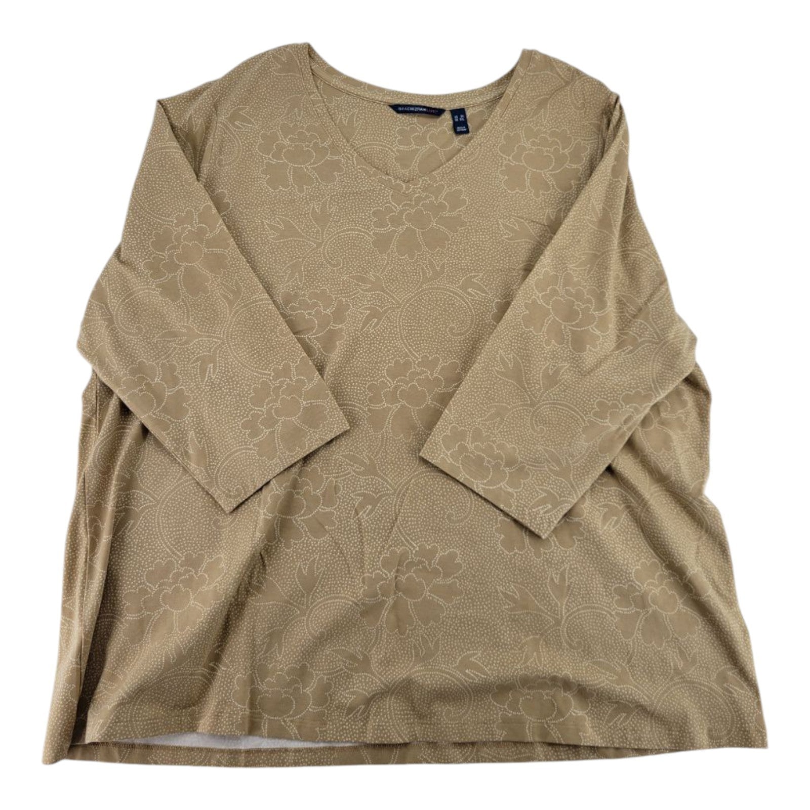 Isaac Mizrahi Live Womens Brown Tan Floral Knit Top 3/4 Sleeve Stretch Blouse 3X