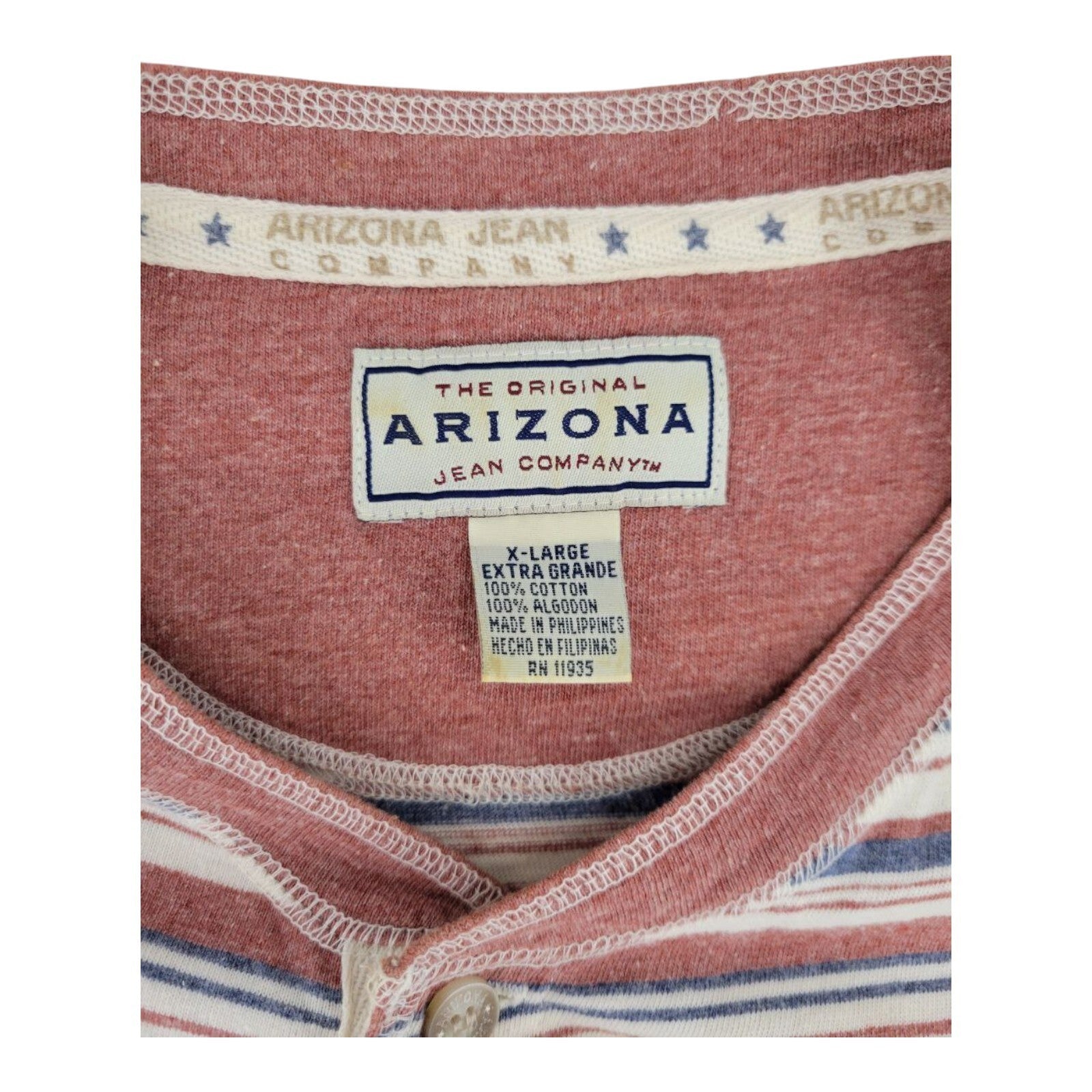 Arizona Jeans Company Henley Shirt Mens Striped Short Sleeve Tee Size XL