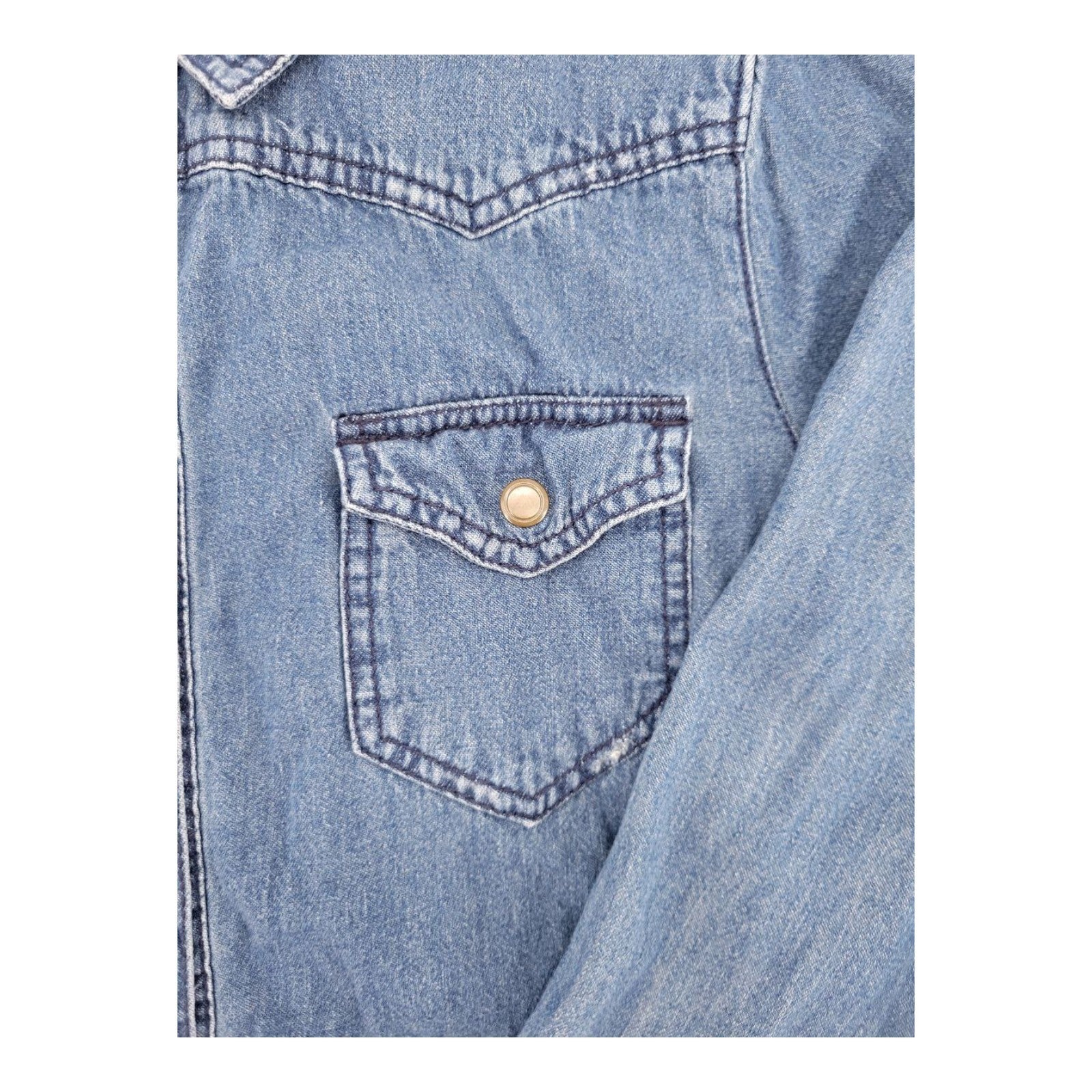Miley Cyrus Max Azria Western Denim Shirt Snap Button Long Sleeve Distressed L