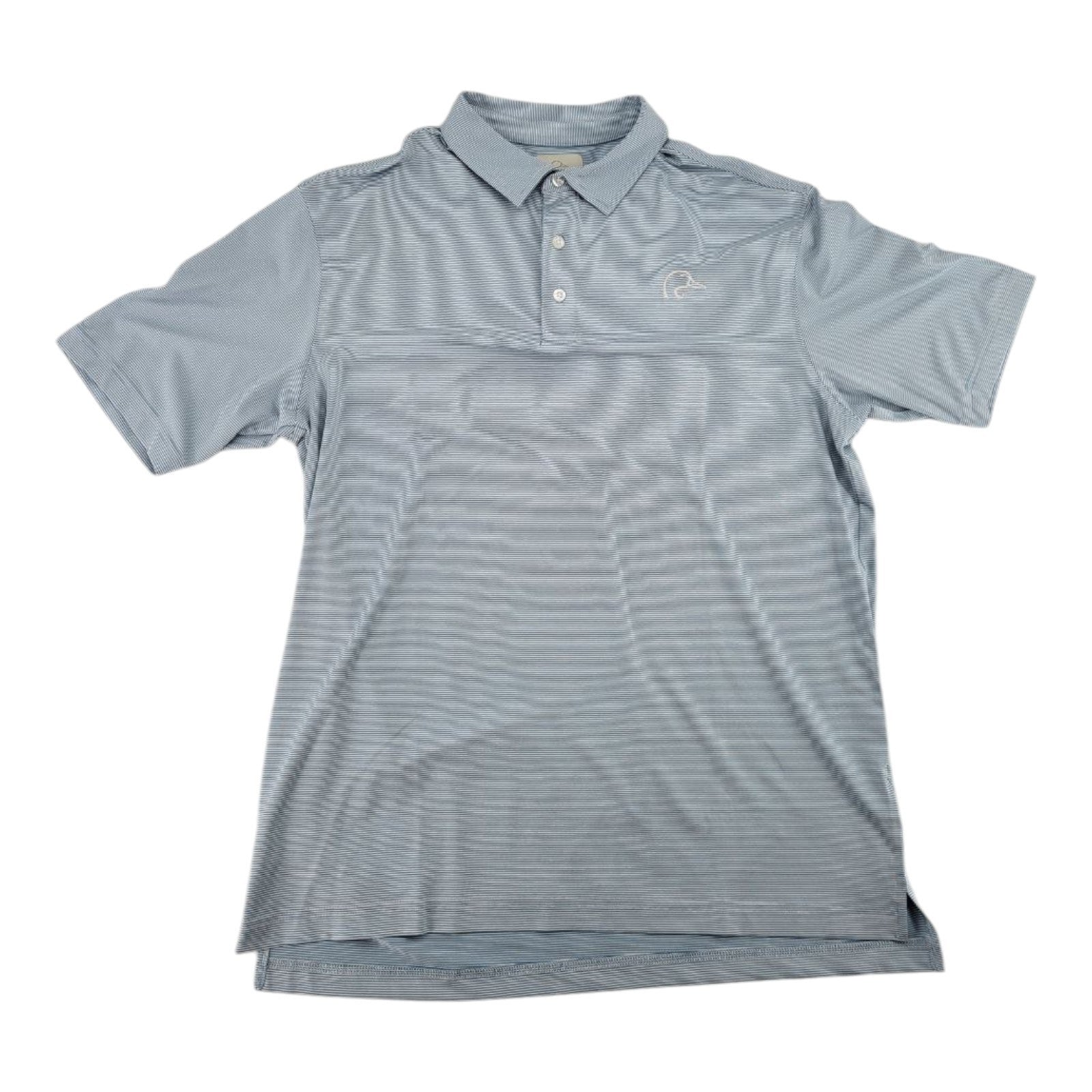 Ducks Unlimited Mens Polo Shirt White Blue Striped Short Sleeve Size M