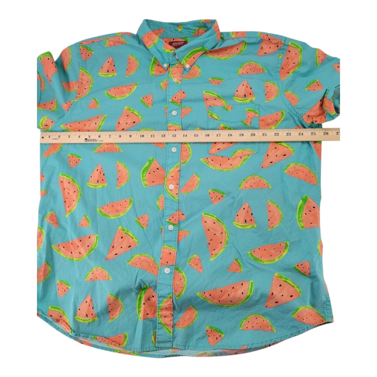 Arizona Jean Co Men's Aqua Shirt XXL Watermelon Print Cotton Short Sleeve