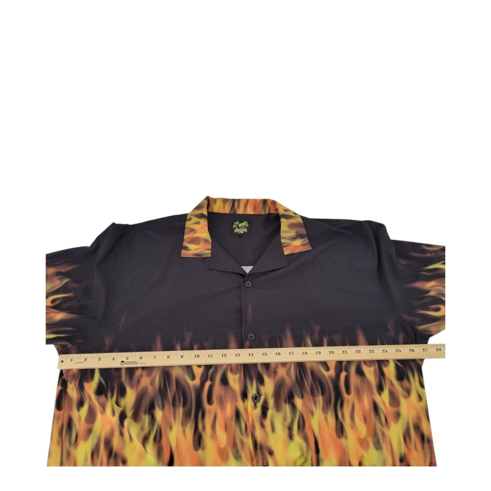 Benny's Men's Flame Hawaiian Shirt 2XL Black Red Yellow Button Front