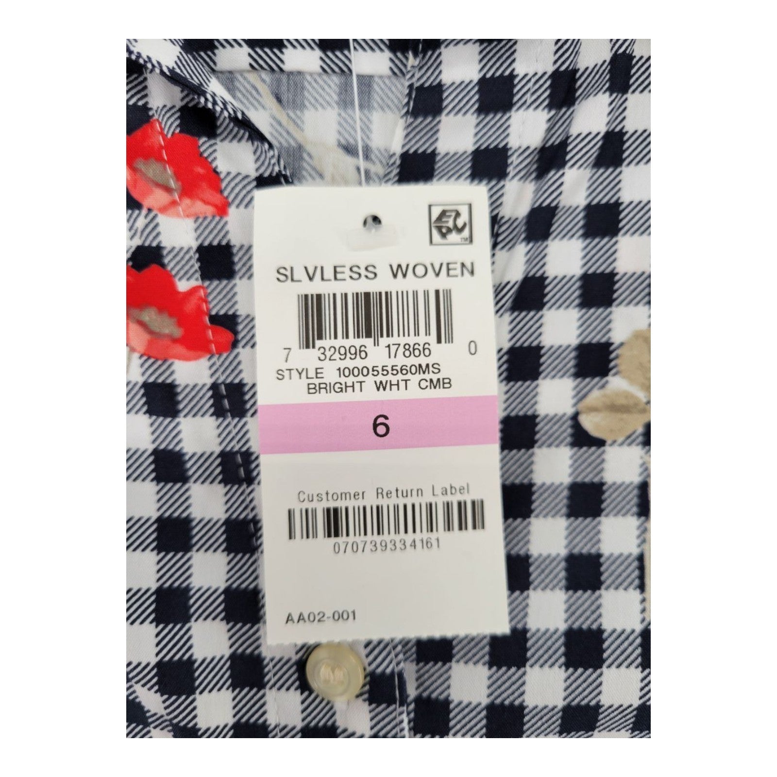 Charter Club Women's Sleeveless Gingham Floral Blouse Bright White Combo Size 6