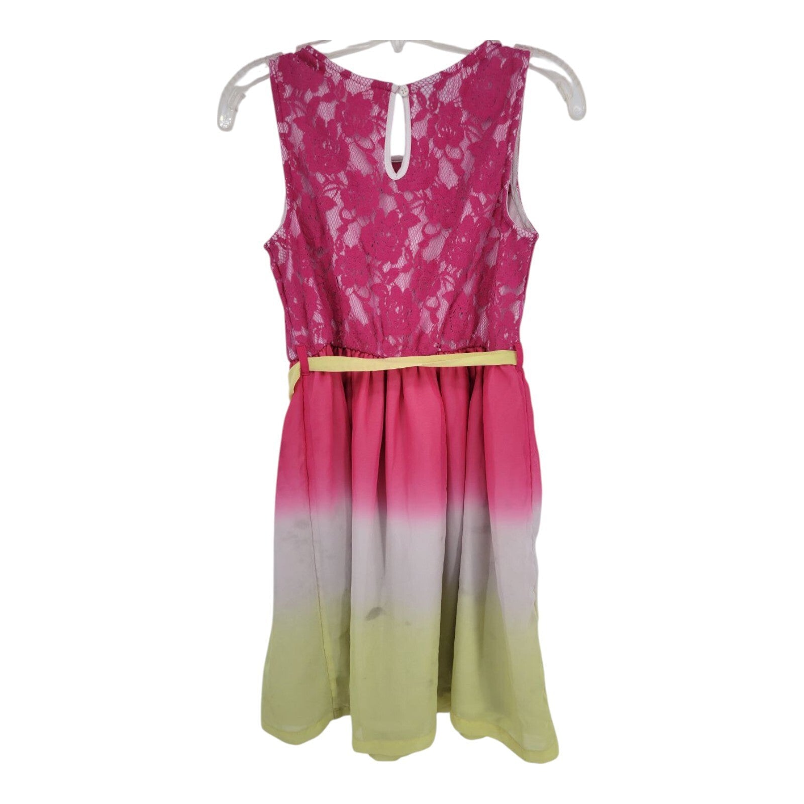 Holiday Editions Ombre Dress Girls Pink Yellow Sleeveless Lace Top Size L 10/12