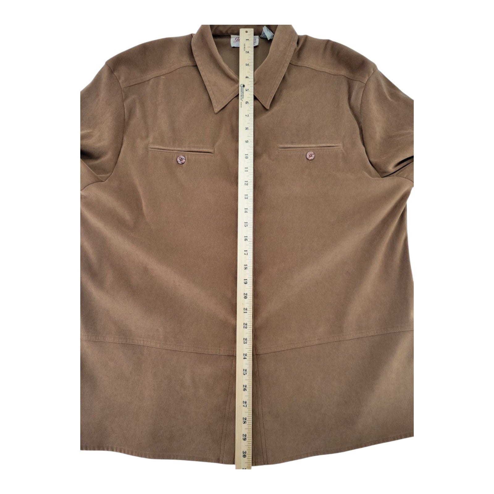 Joanna Plus 18W Brown Button Front Blouse Long Sleeve Stretch Polyester