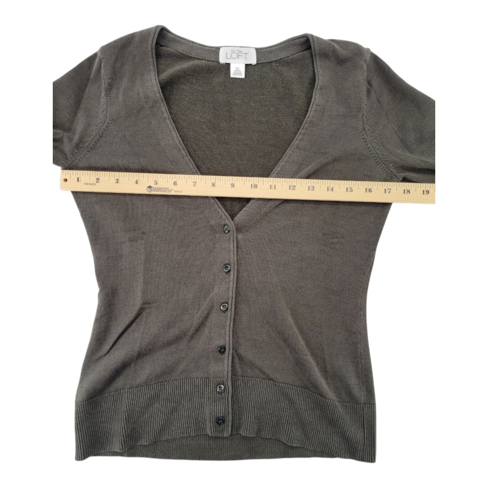 Ann Taylor LOFT Women's Taupe Silk Blend Cardigan V-Neck Button Front Sweater XS