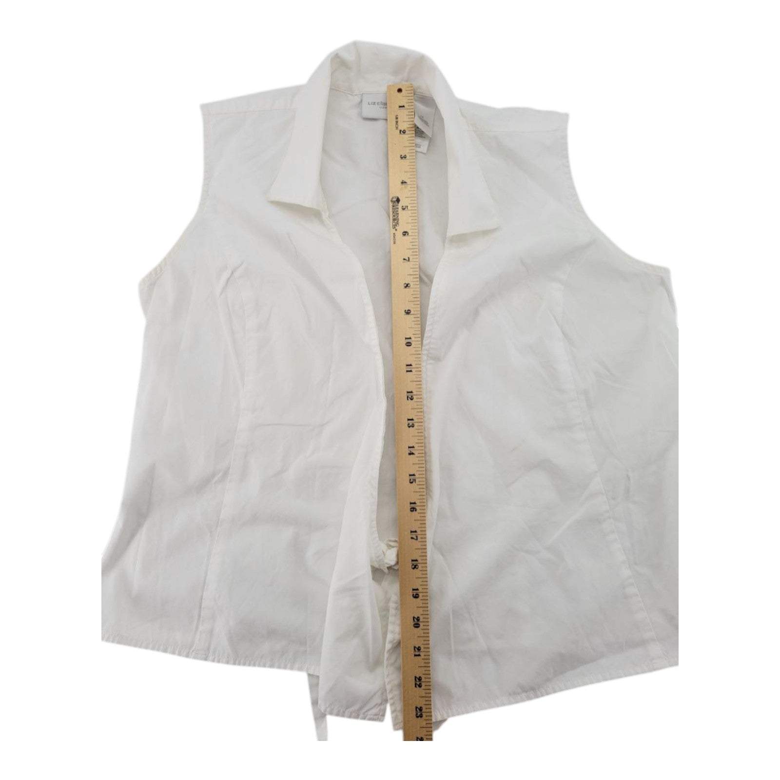 Liz Claiborne LizSport Women White Sleeveless Collared Tie Front Blouse Size 12