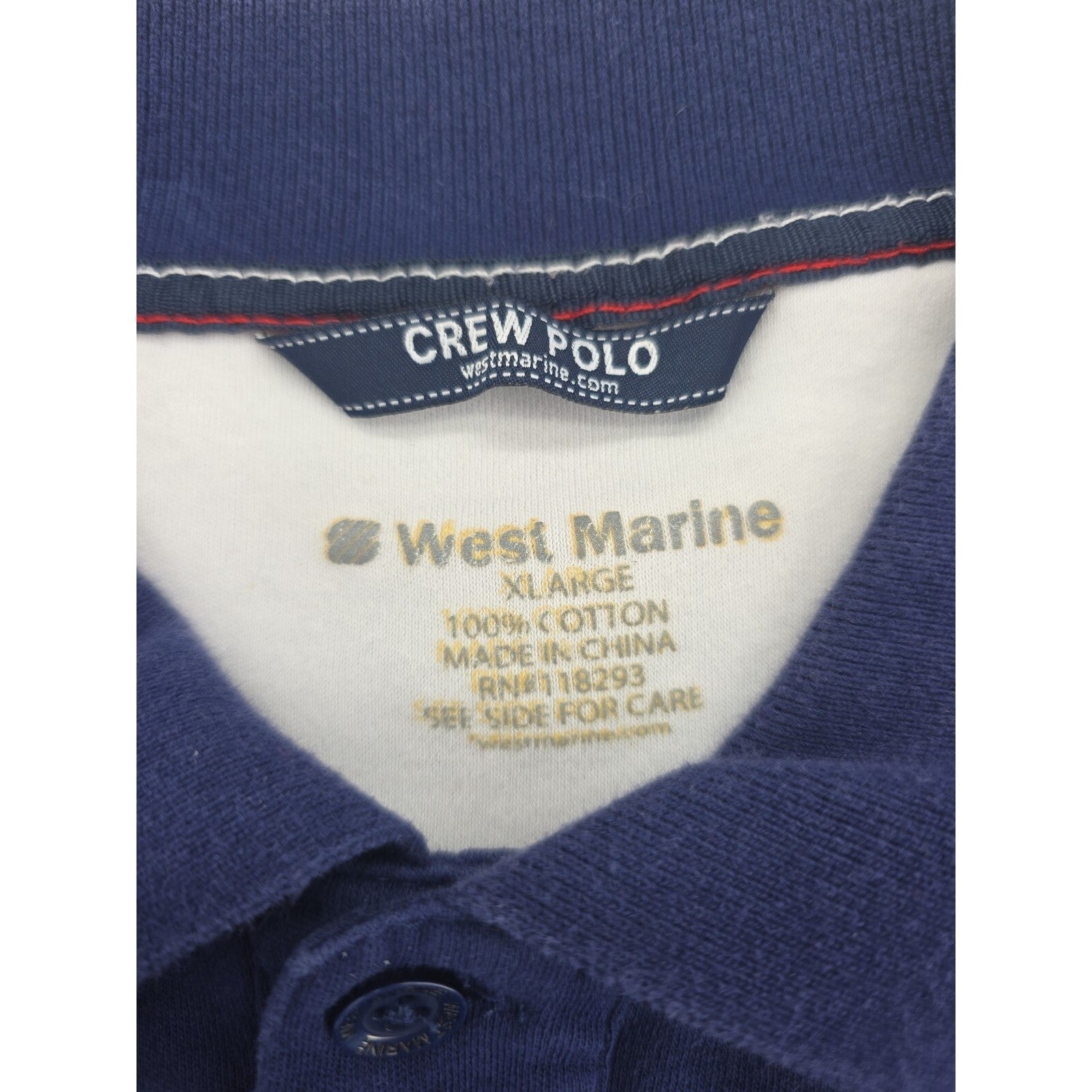 West Marine Crew Polo Shirt Navy Red Gray Striped 100% Cotton Short Sleeve XL