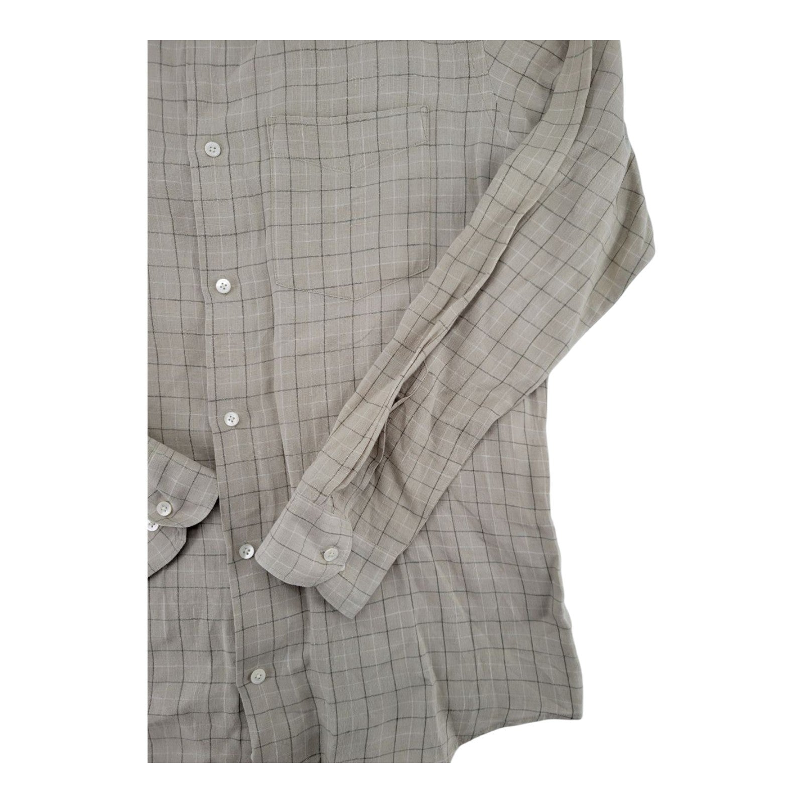Banana Republic Mens Beige Plaid Button Down Shirt Linen Blend Long Sleeve M