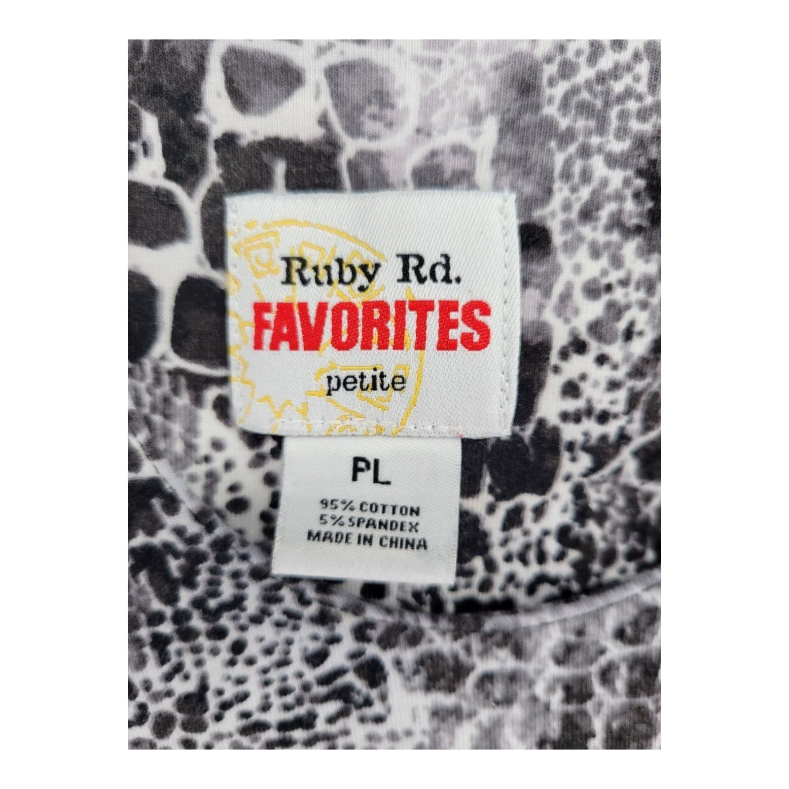 Ruby Rd. Favorites Women's Black White Animal Print Top 3/4 Sleeve Size PL