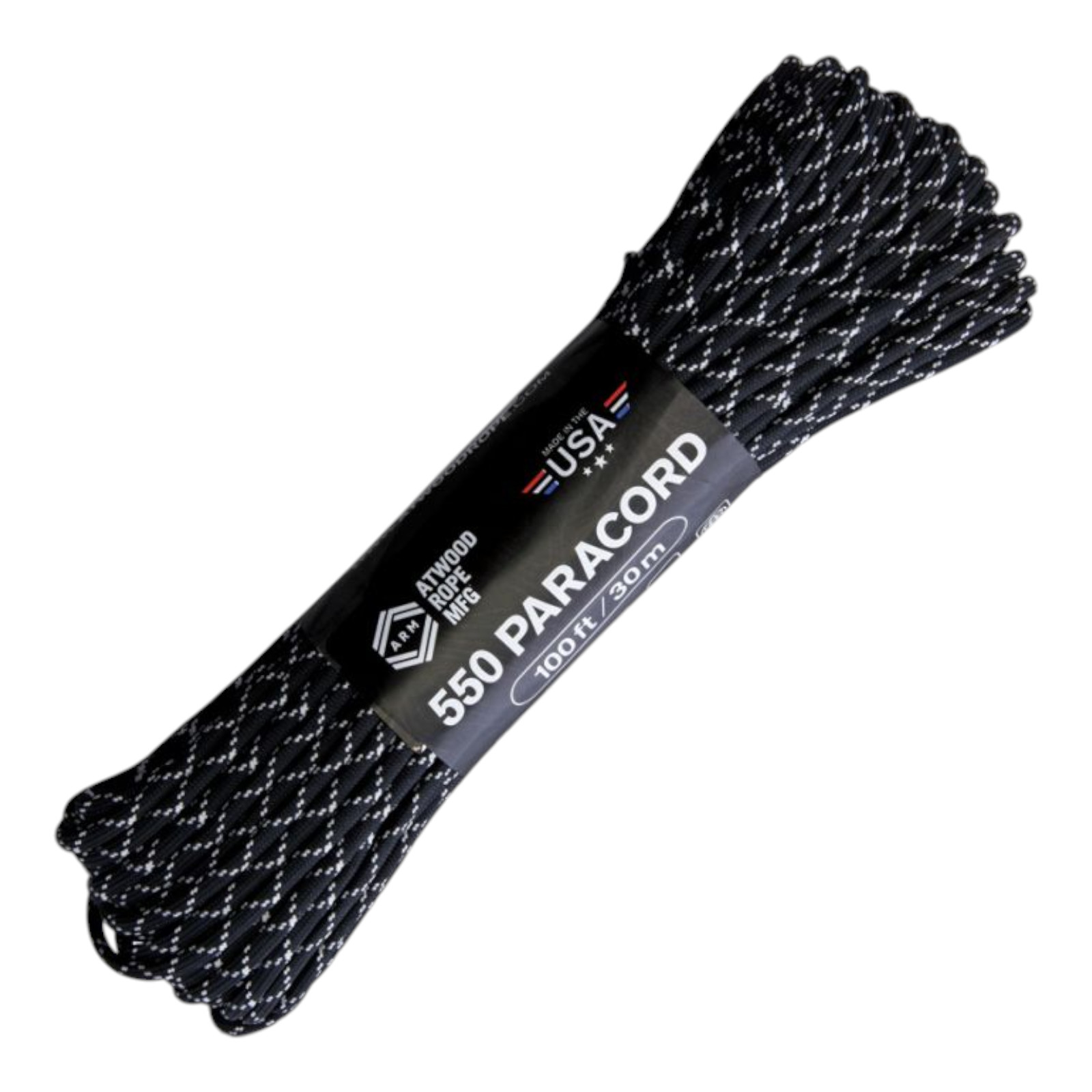 Atwood Rope MFG Paracord Glow Tracer 100 ft Black Reflective
