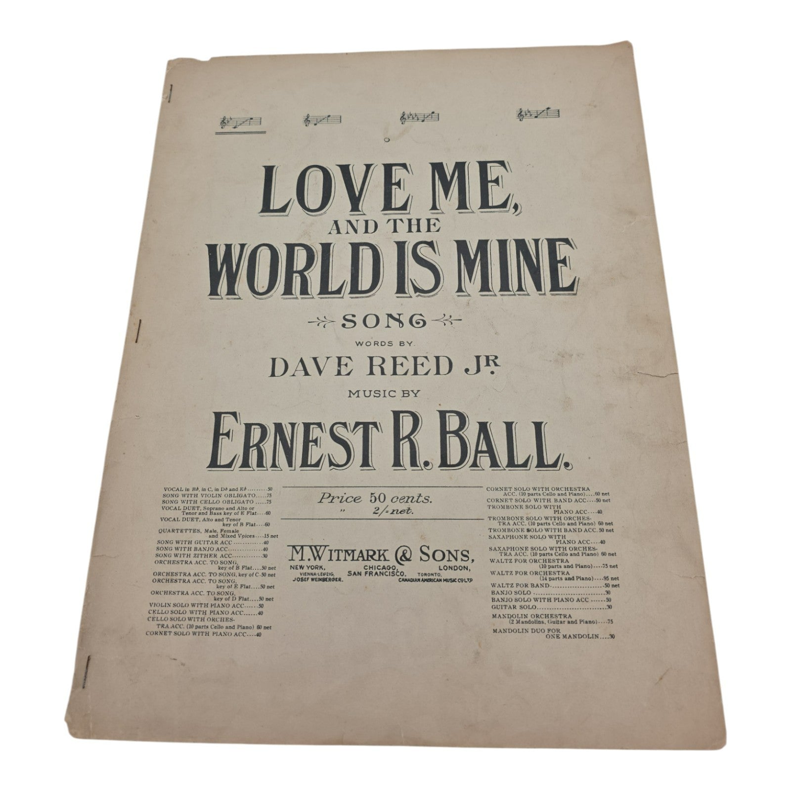 Love Me And The World Is Mine Dave Reed Ernest R Ball Piano Sheet Music 1906