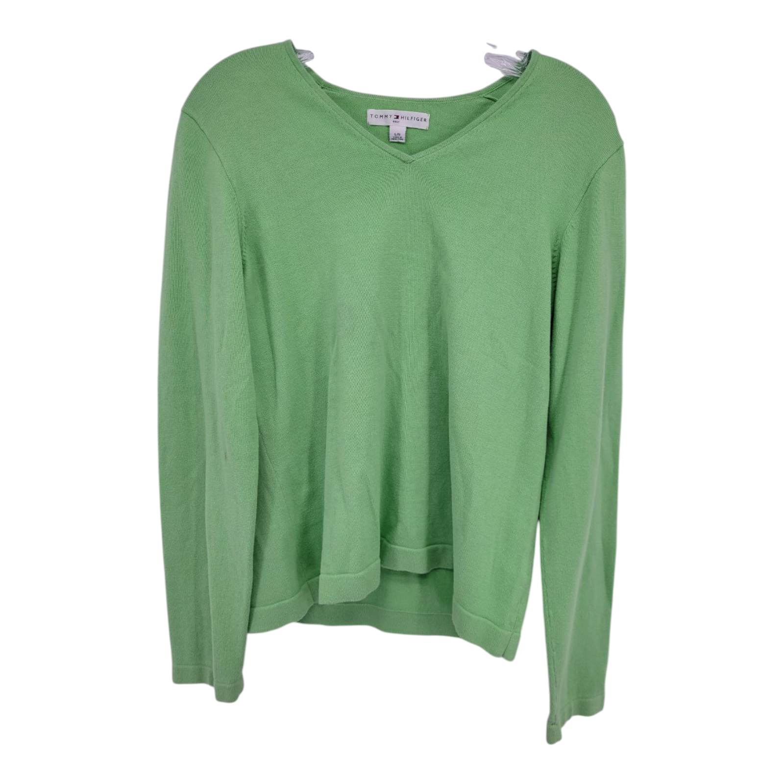 Tommy Hilfiger Golf Sweater Womens Green V-Neck Pullover Long Sleeve Size L
