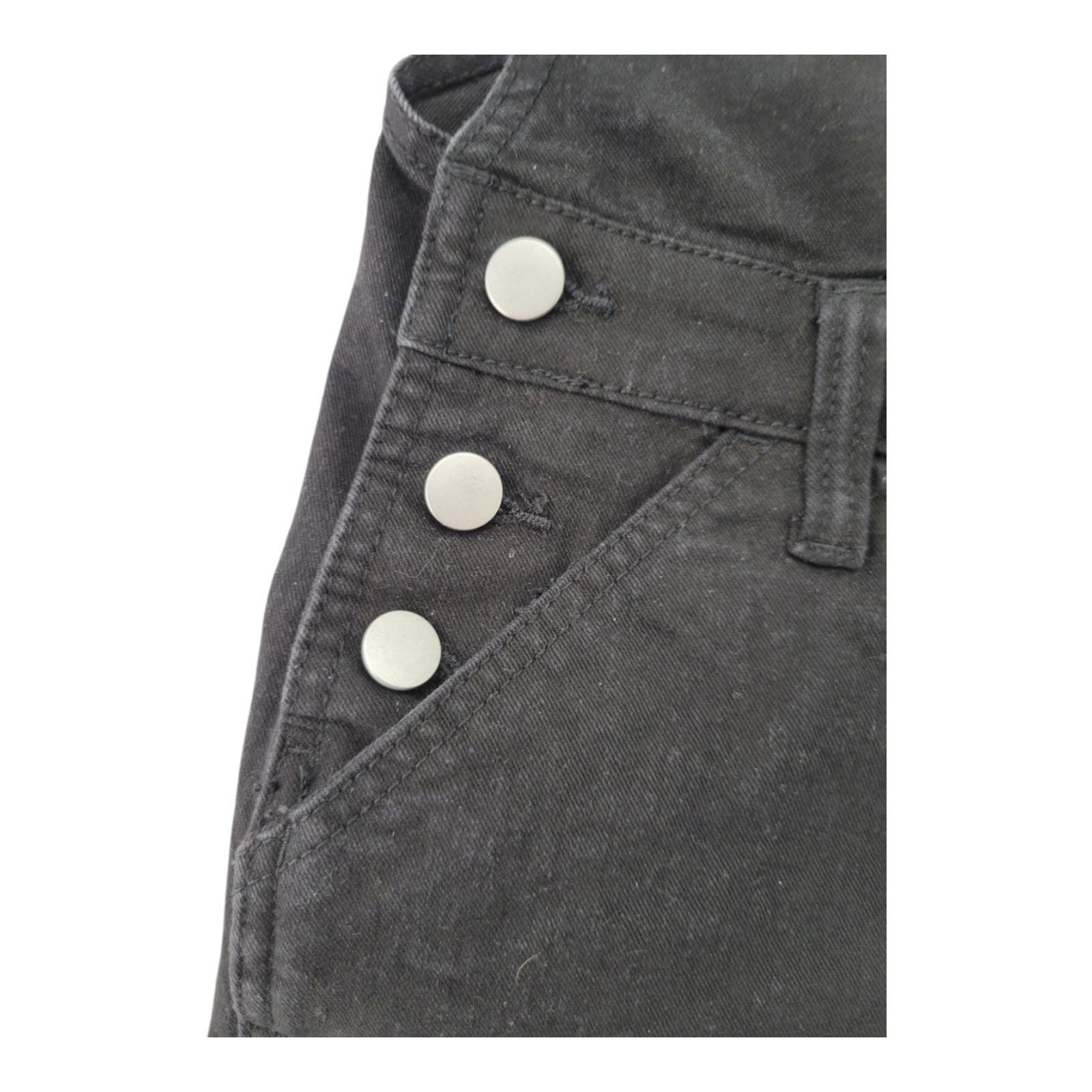 No Boundaries NOBO Women's Black Denim Overall Shorts Frayed Hem Size M (7-9)