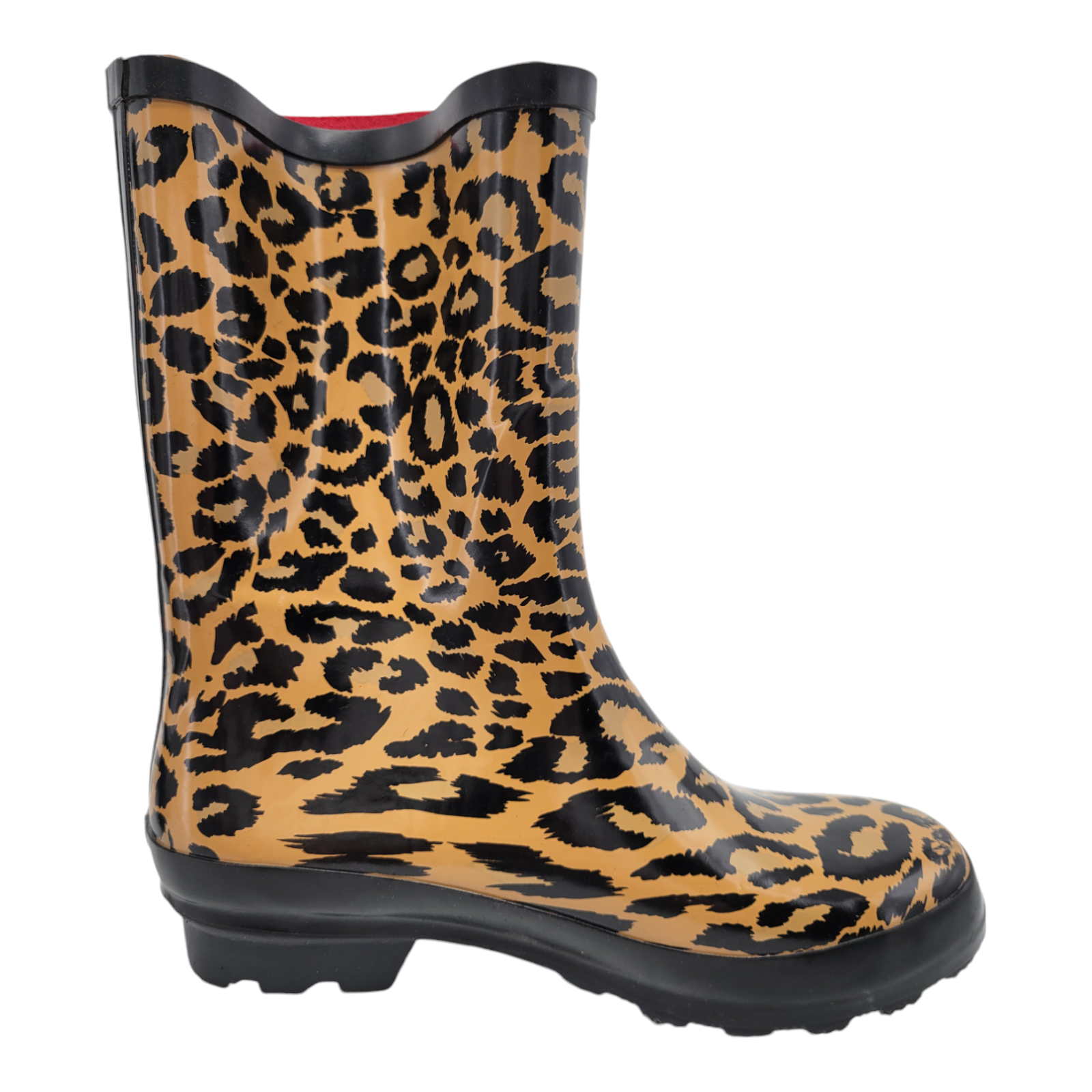 Women's Leopard Print Rain Boots Rubber Upper Stylish Waterproof Shoes Size 7