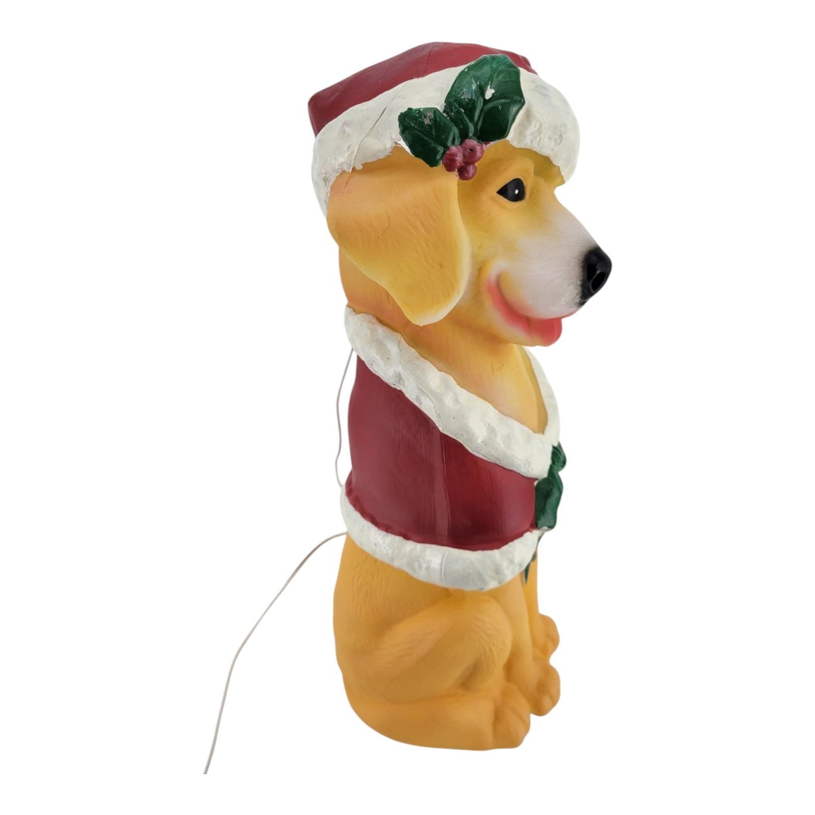 Holiday Time Lighted Golden Retriever Blow Mold Santa Suit Christmas Decor 24"