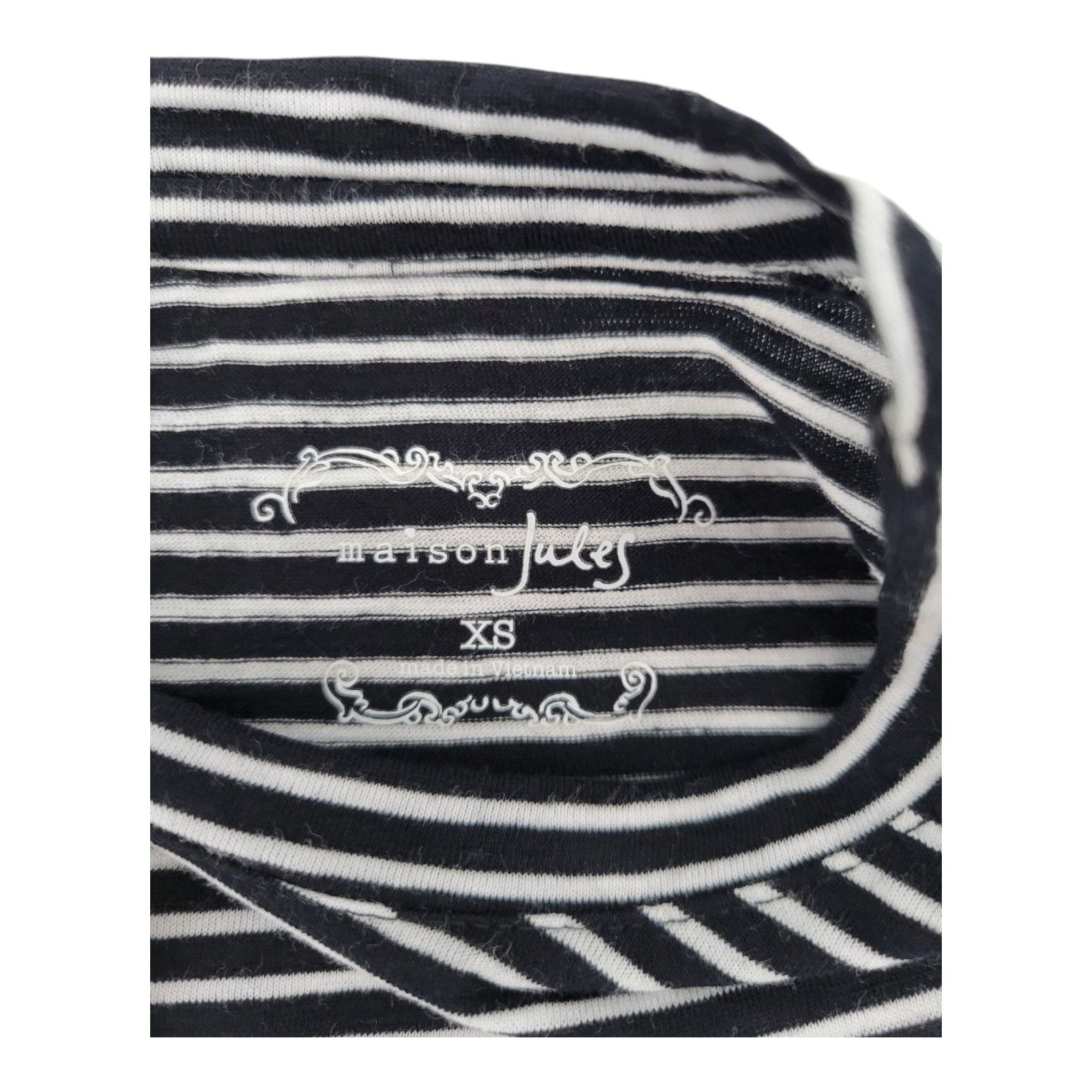 Maison Jules Women's Striped Tee XS Deep Black White Short Sleeve Top